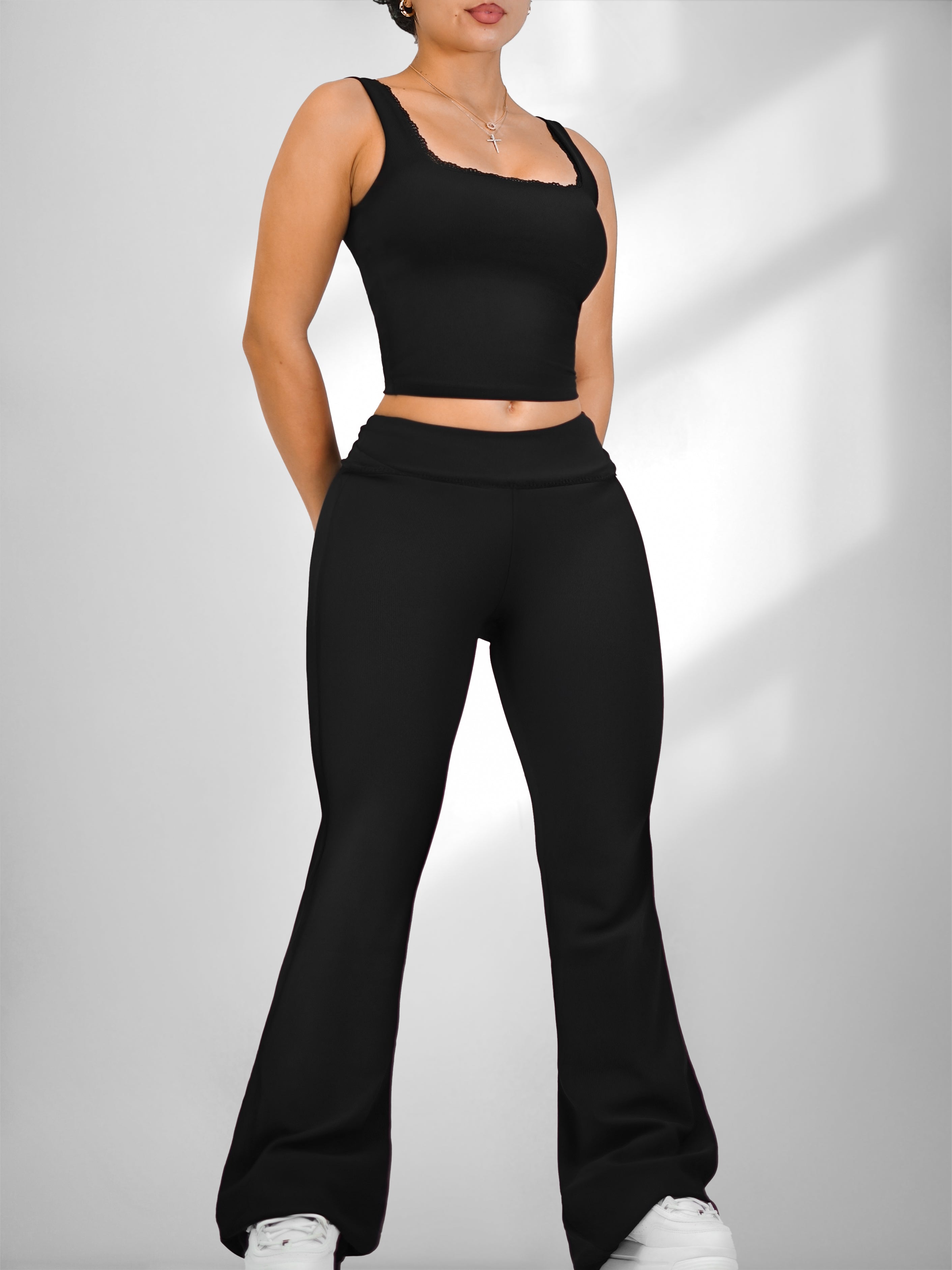 Lace Pilates Flare Leggings (Black)