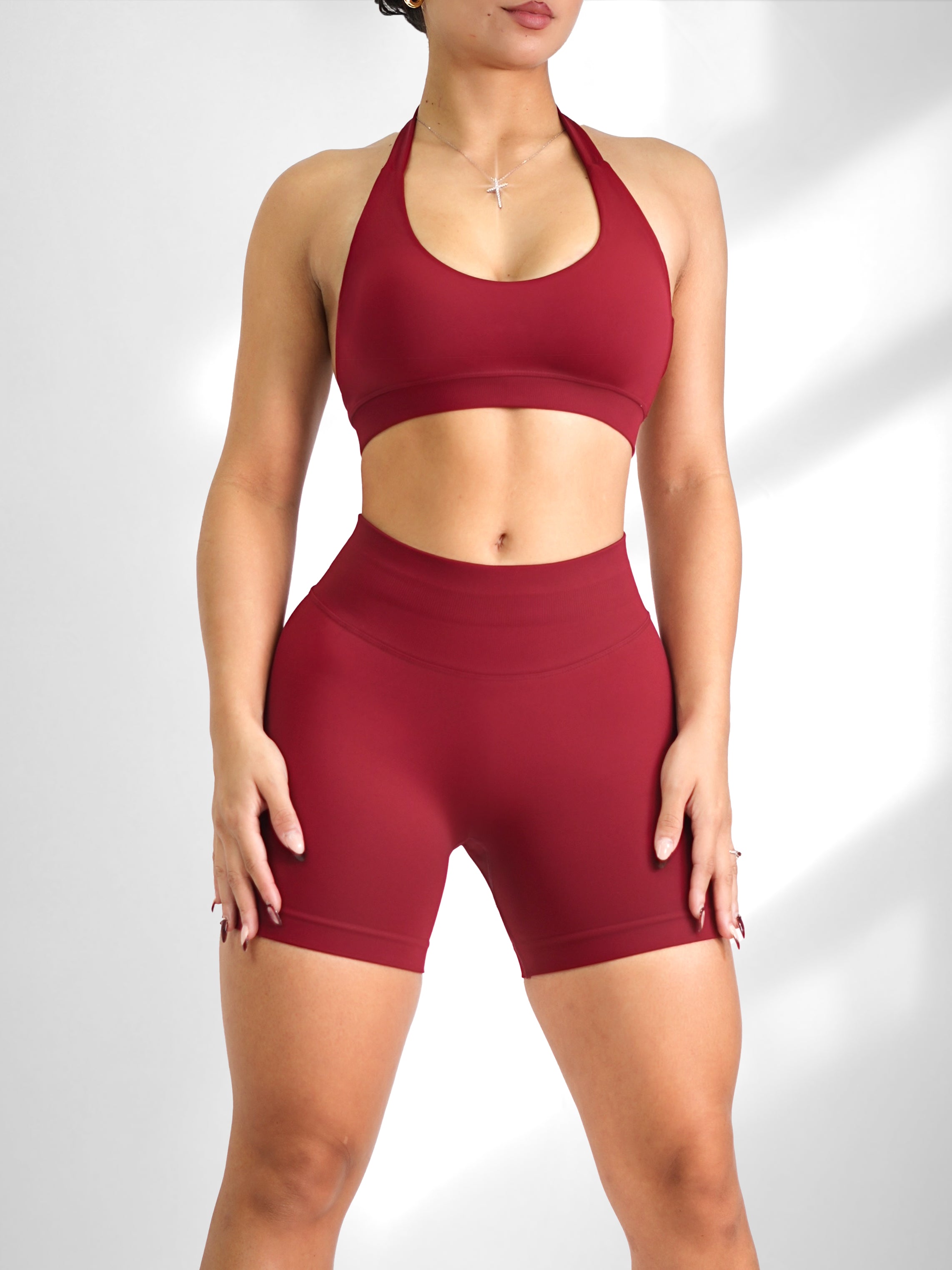 Seamless Halter Sports Bra (Cherry Red)