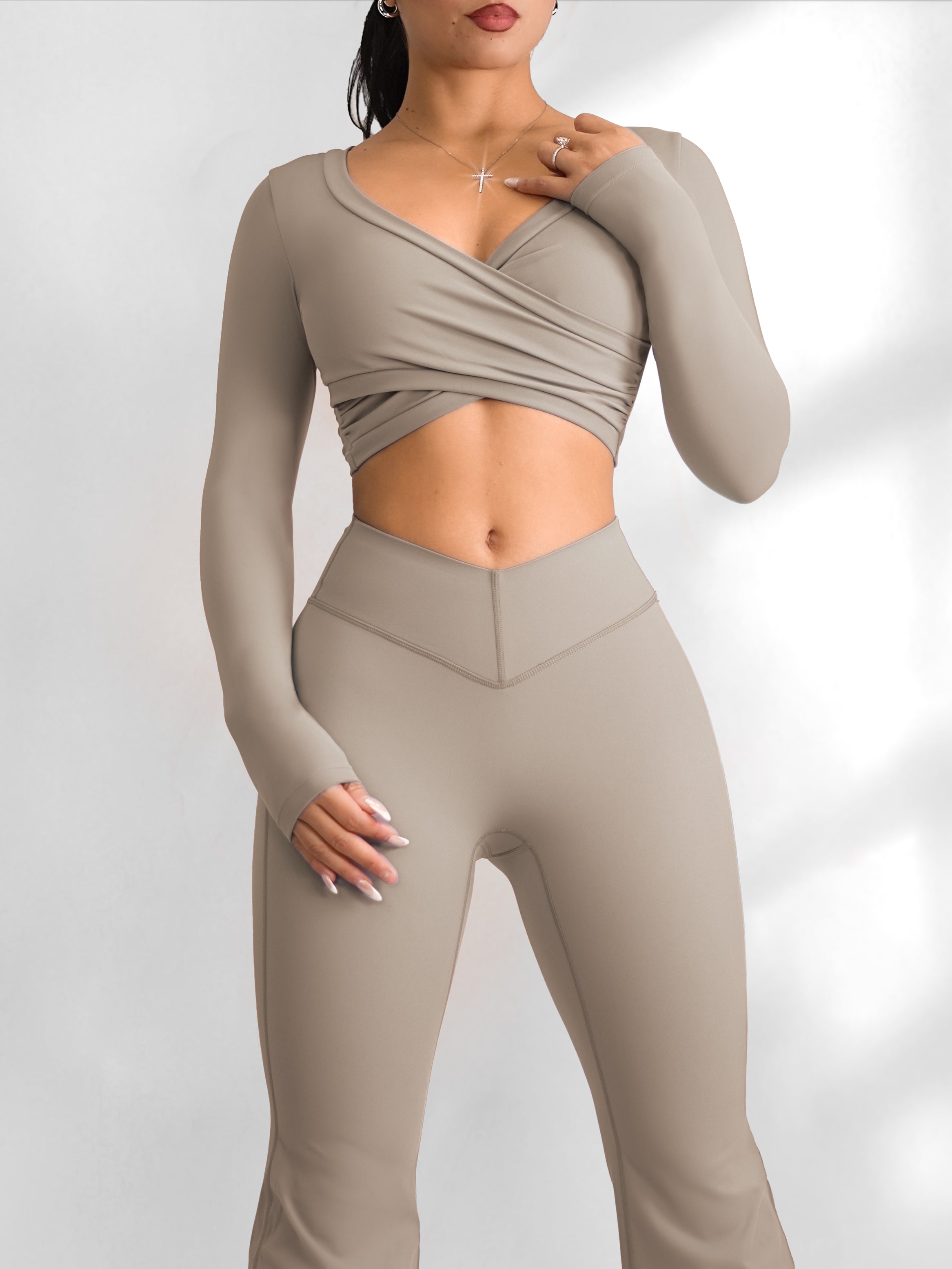 Pilates Long Sleeve Sports Top (Stone)