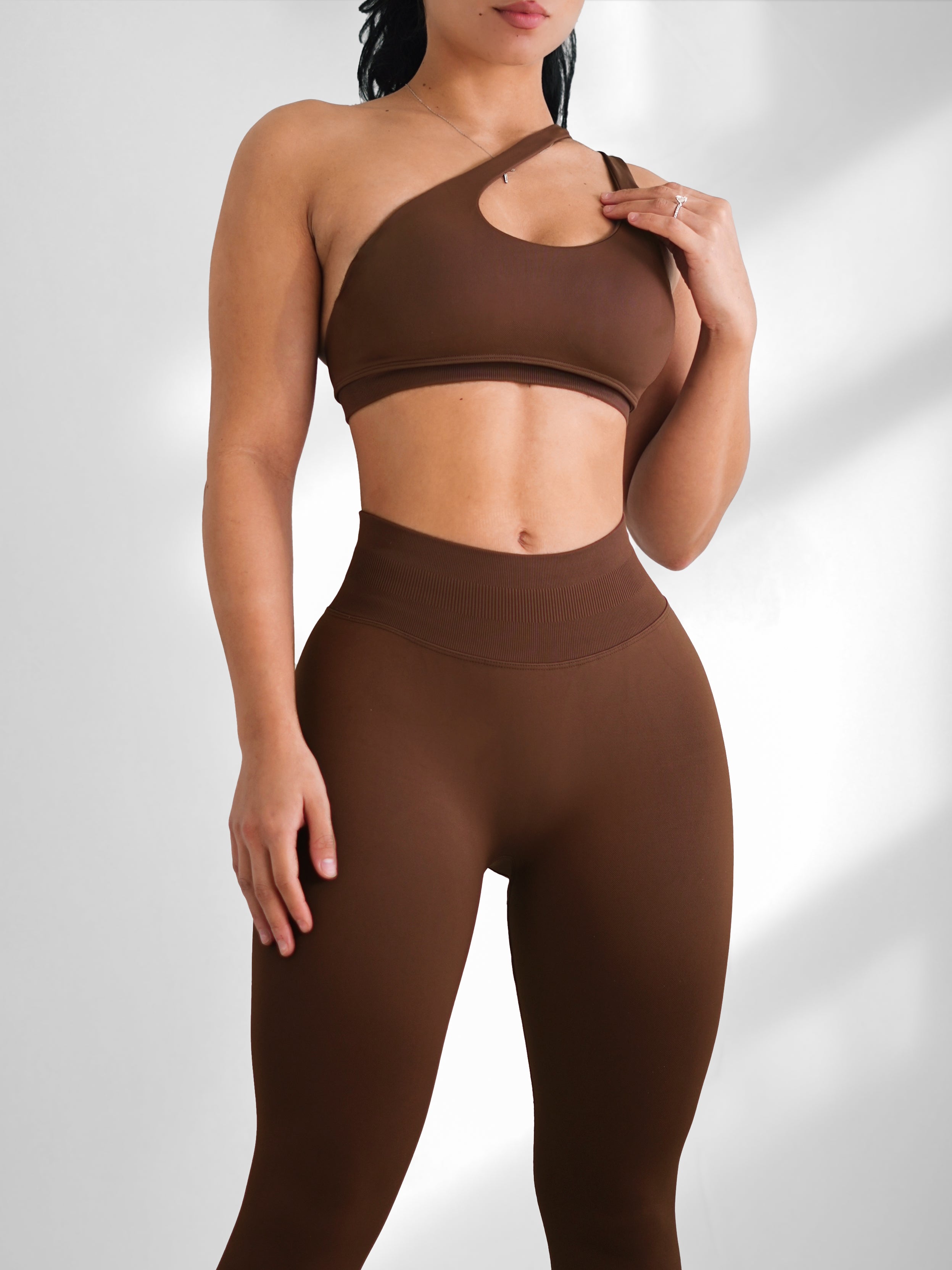 Premier Motion One Shoulder Sports Bra (Espresso)