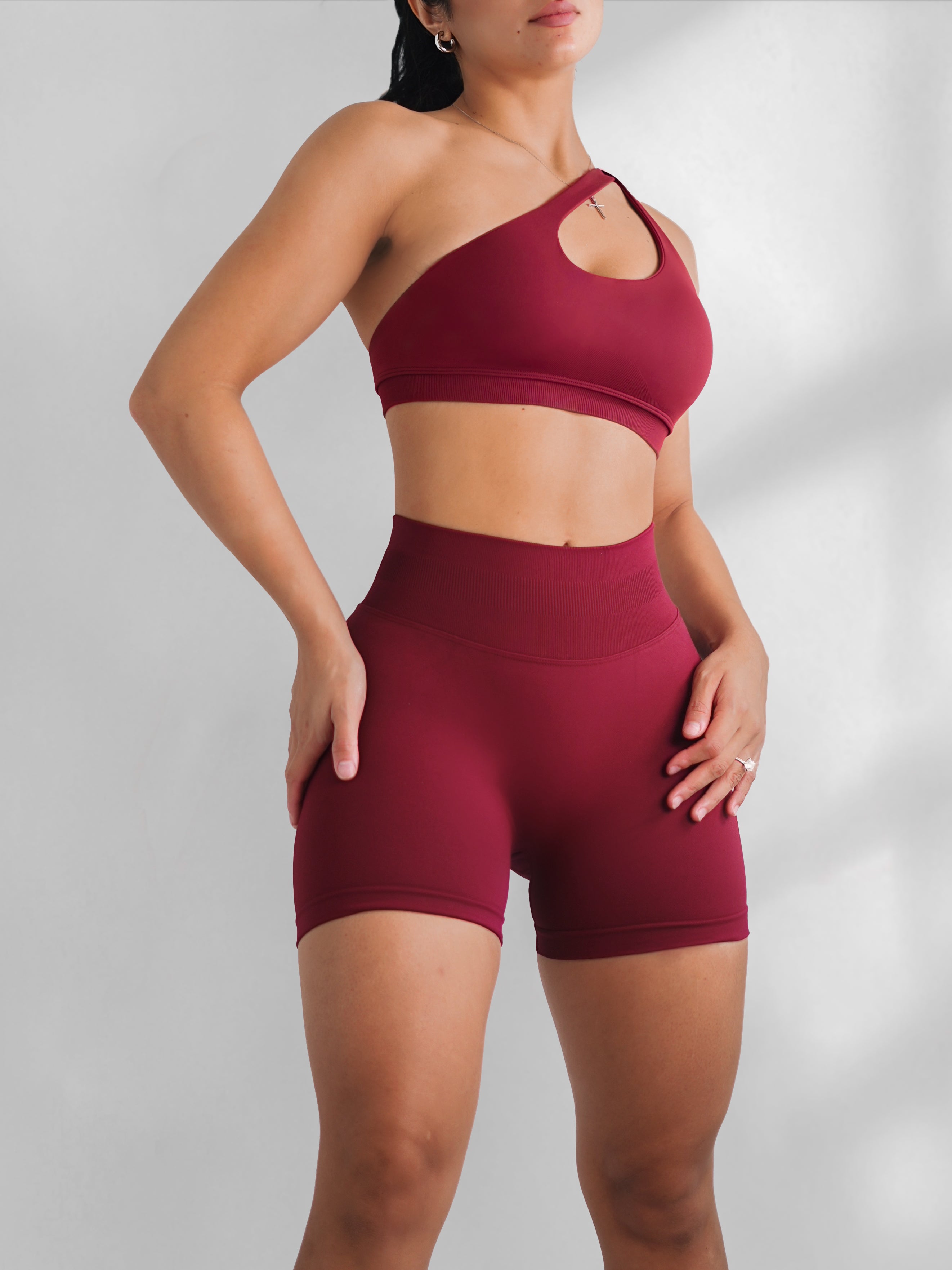 Premier Motion One Shoulder Sports Bra (Cherry Cola)