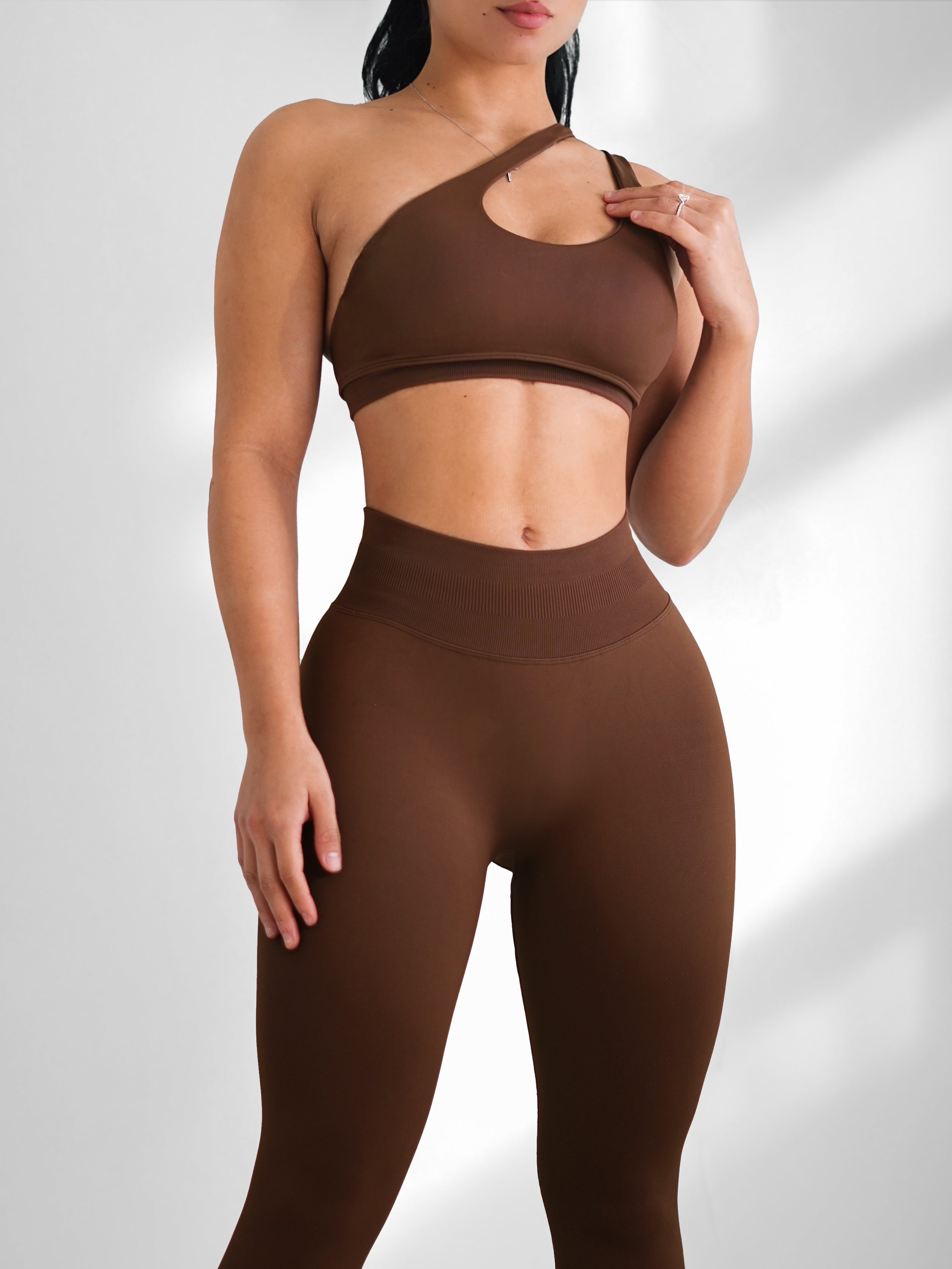 Premier Motion One Shoulder Sports Bra (Espresso)