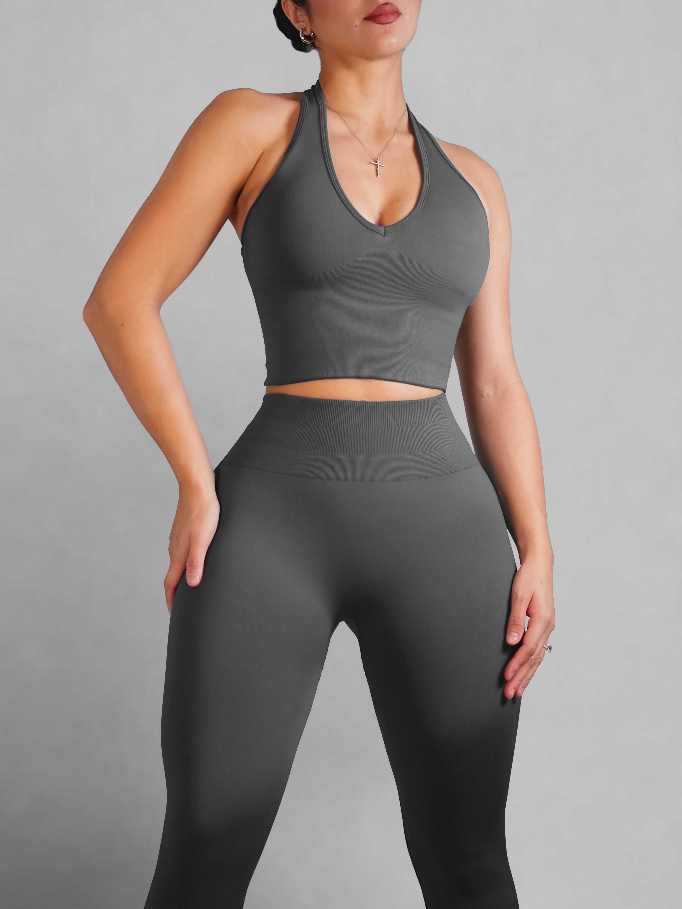 Refine Halter Sports Top (Onyx Gray)