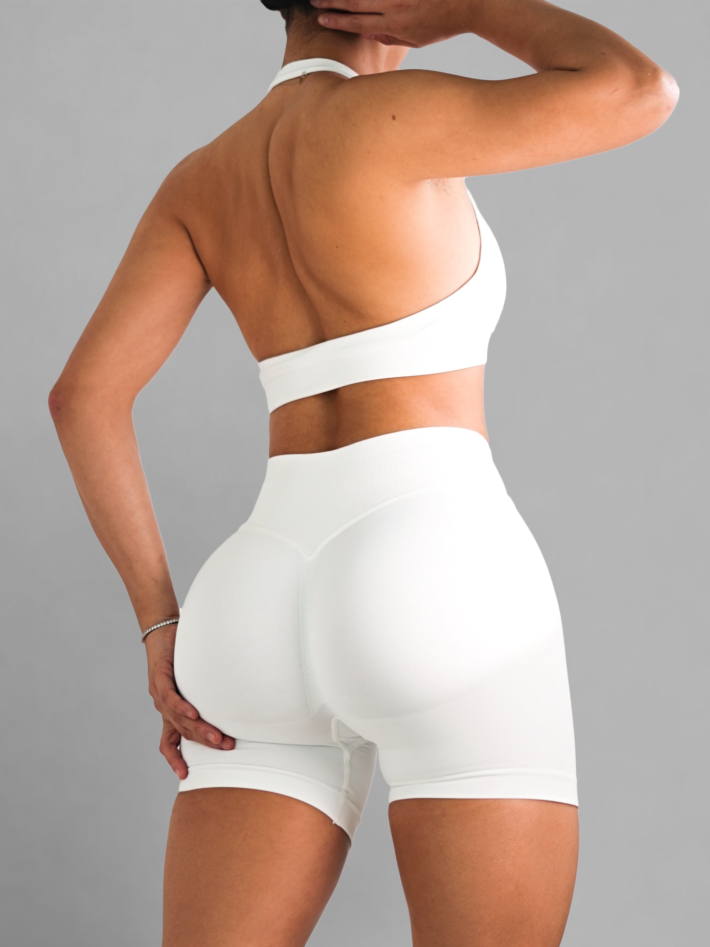 Seamless Halter Sports Bra (White)