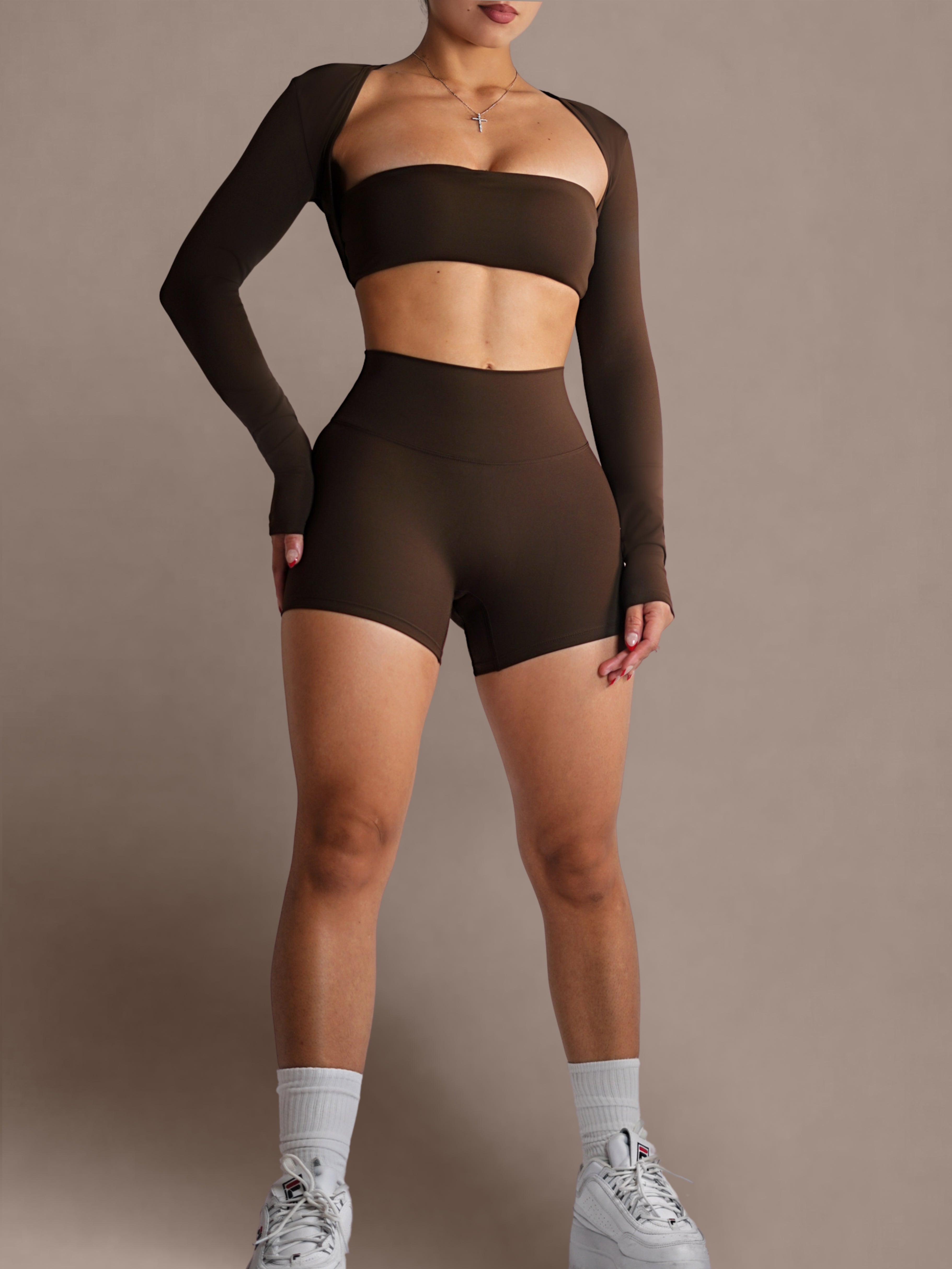 Embody High Waisted Shorts (Dark Chocolate)