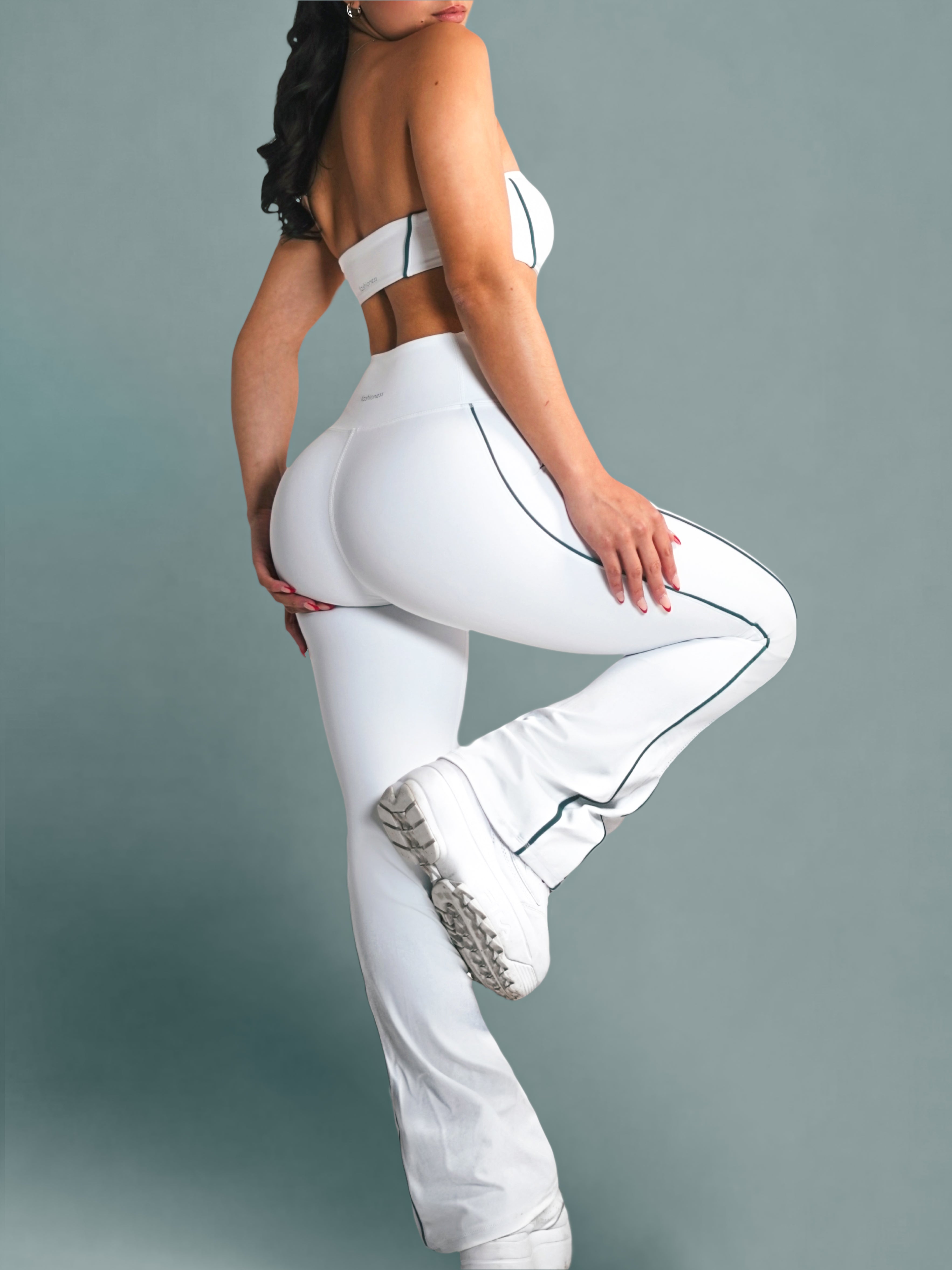 Velour Contrast Flare Leggings (White)