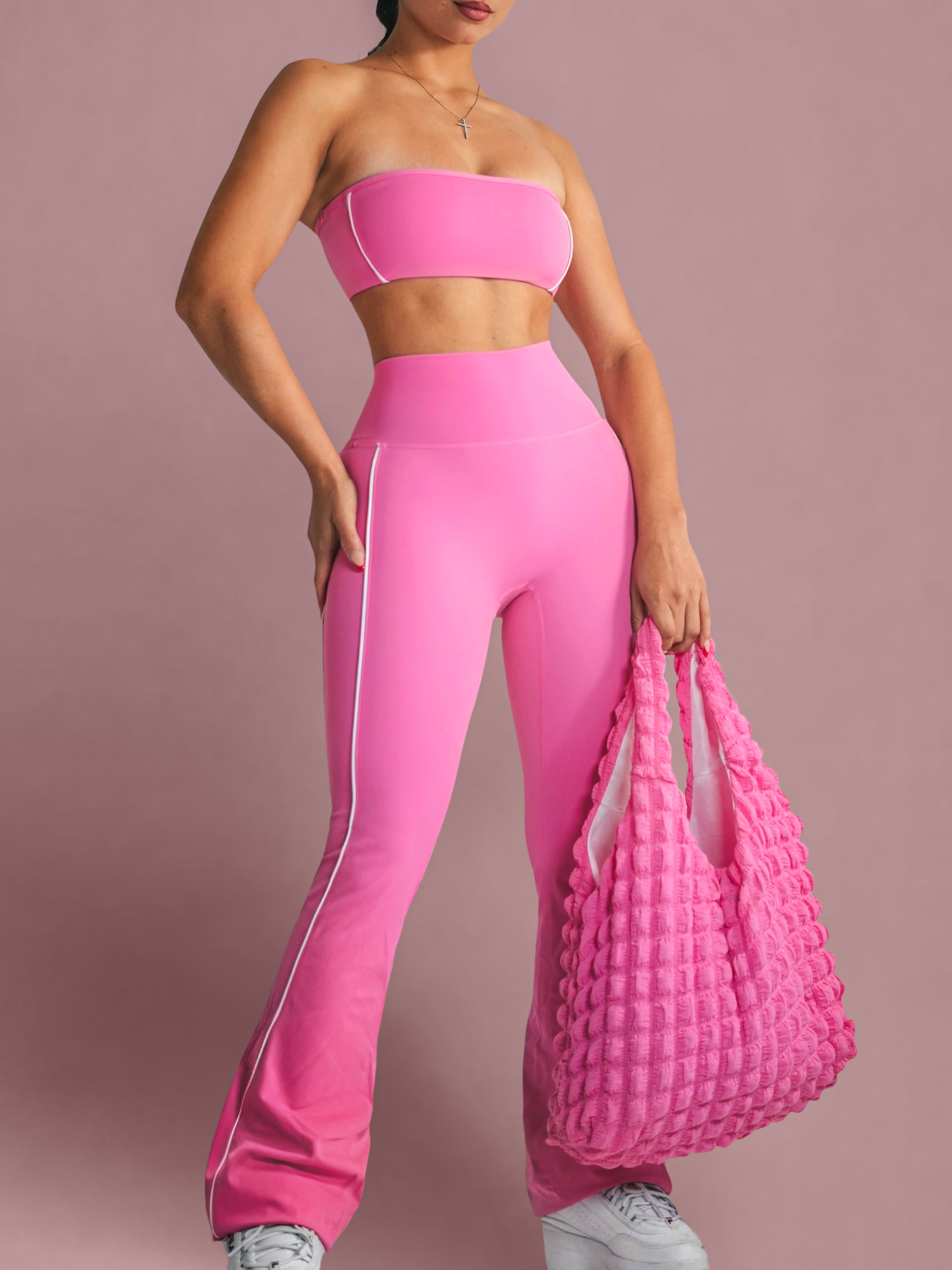 Velour Contrast Flare Leggings (Pink Tulip)