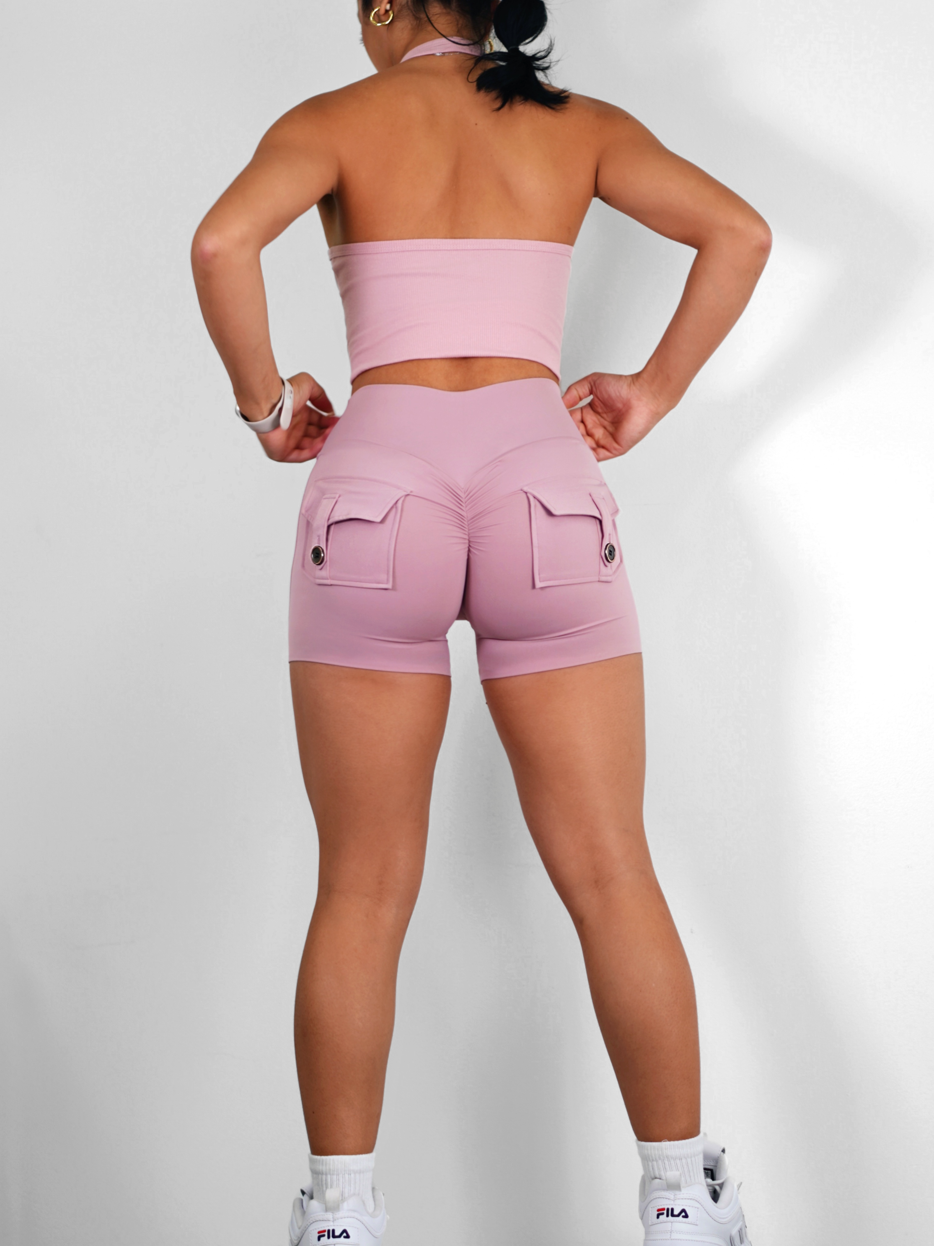 Booty Pocket Scrunch Shorts (Pastel Pink)