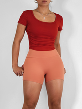 Load image into Gallery viewer, Basic Side Scrunch Top (Peach Red)
