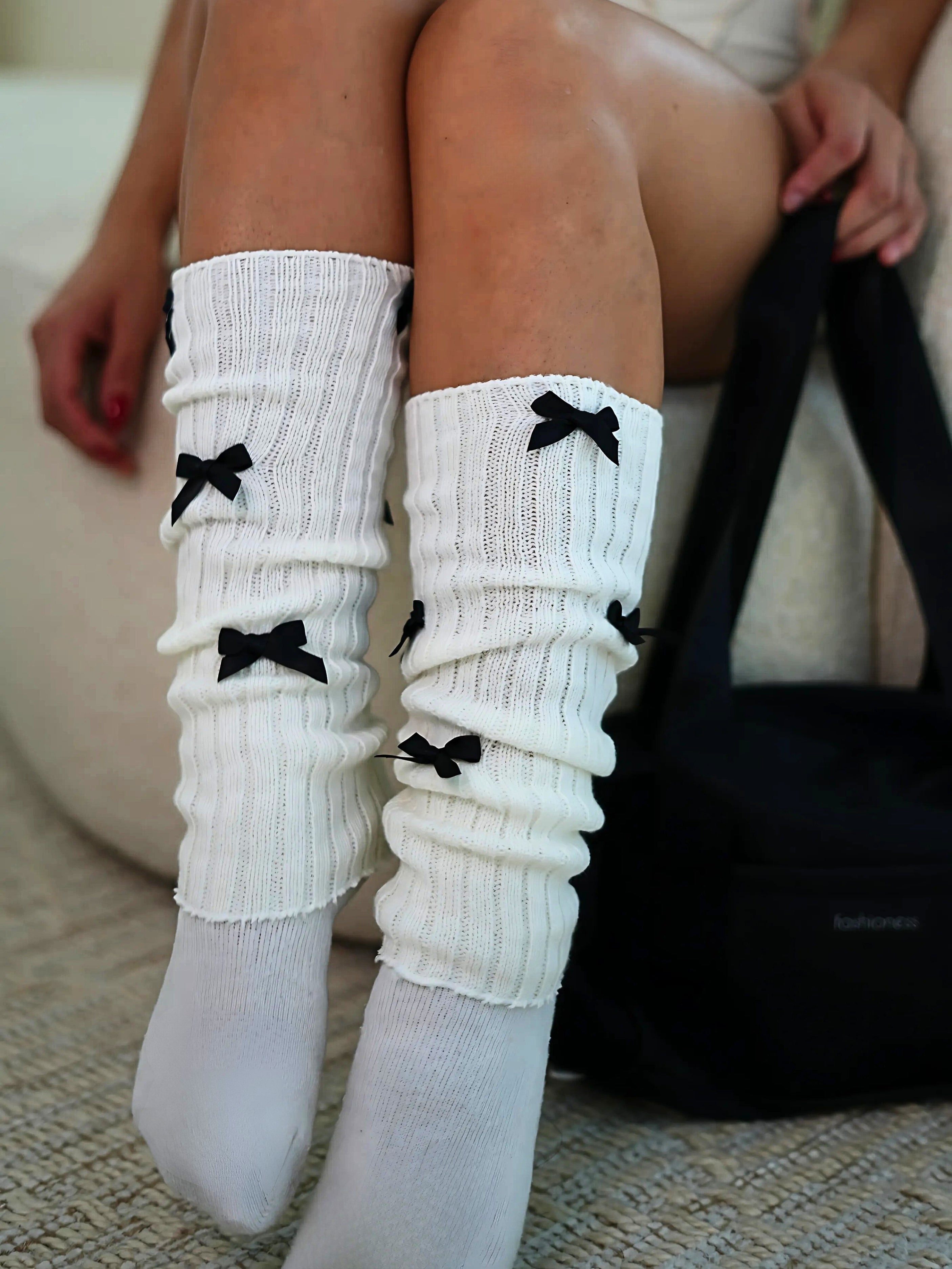 Bow Leg Warmers (White & Black)