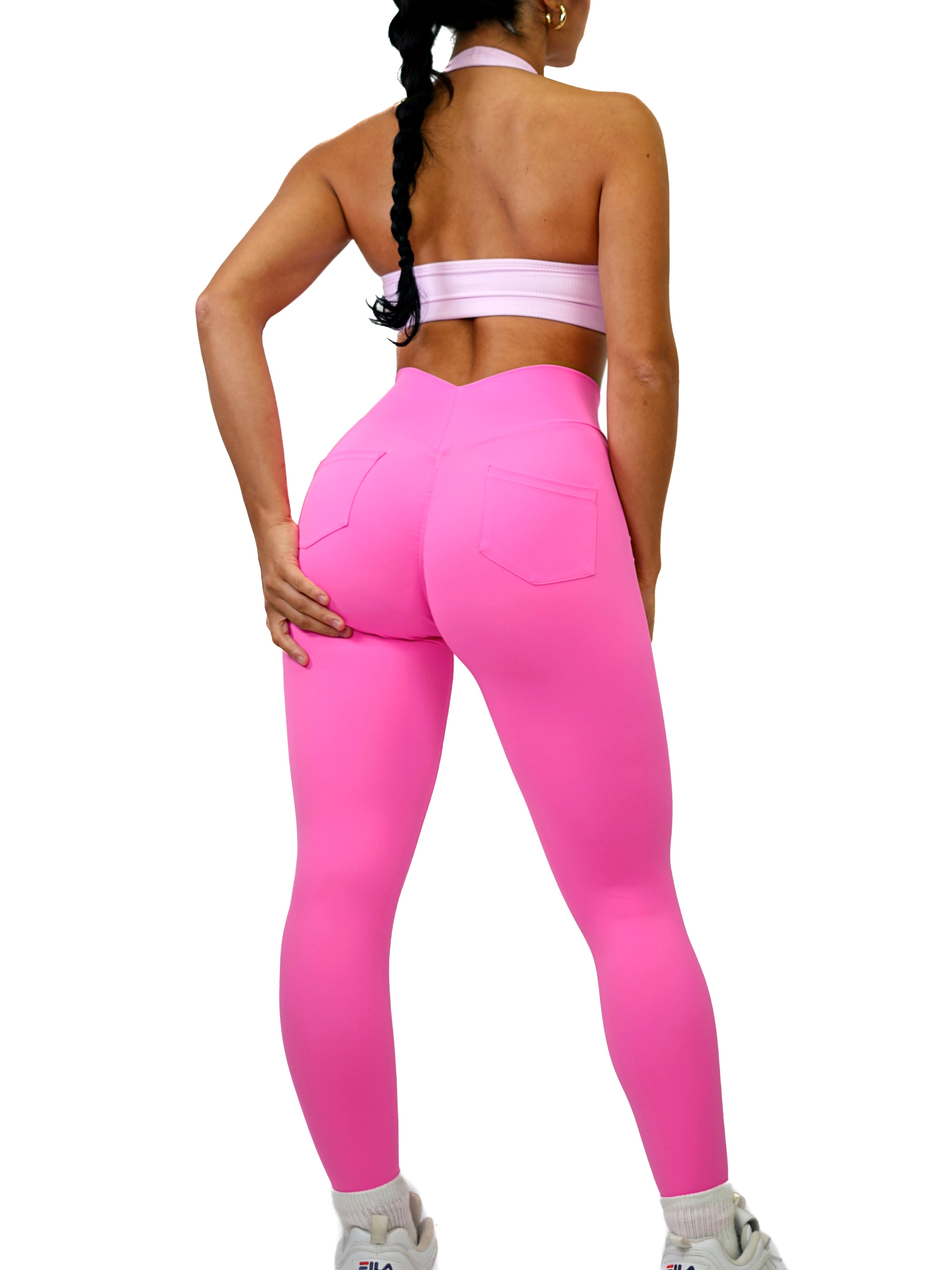 Low Back Pocket Leggings (Neon Pink)