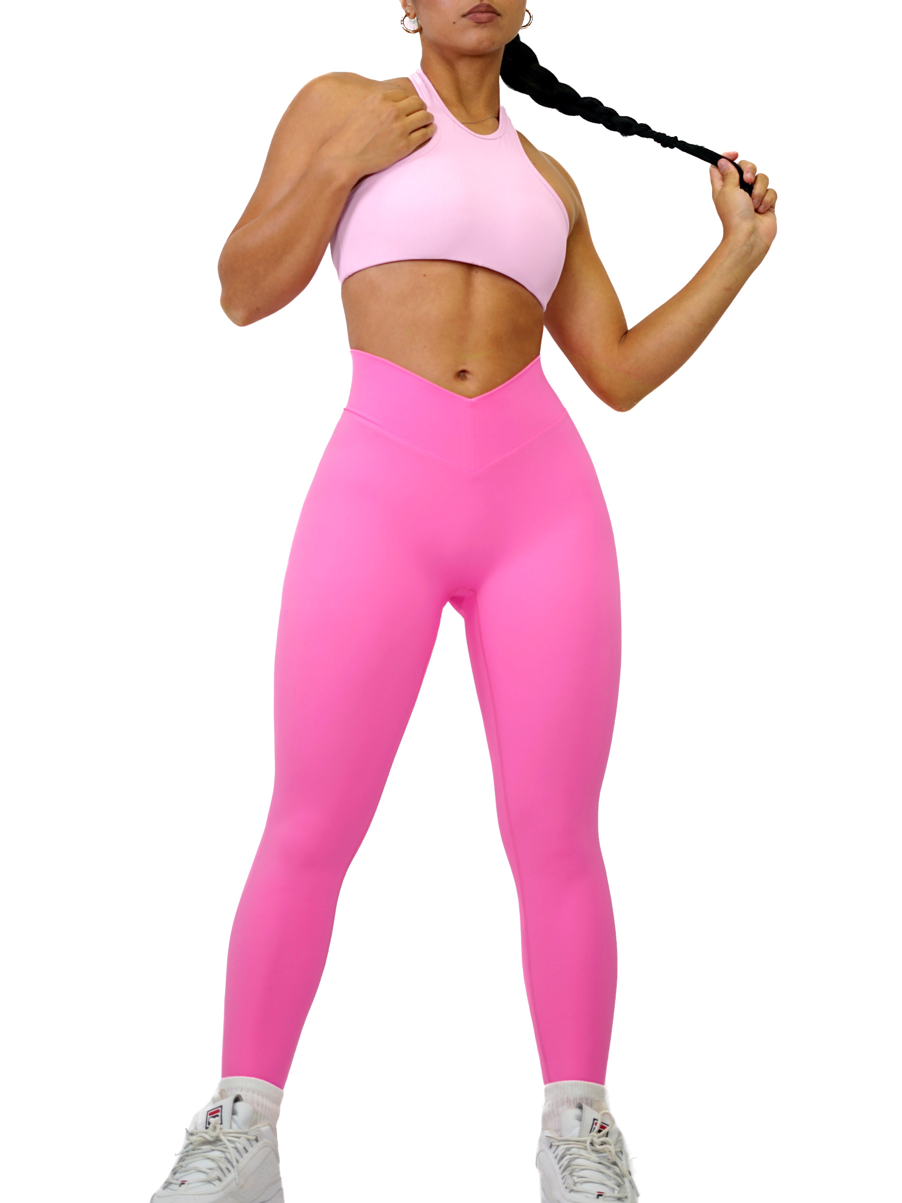 Low Back Pocket Leggings (Neon Pink)