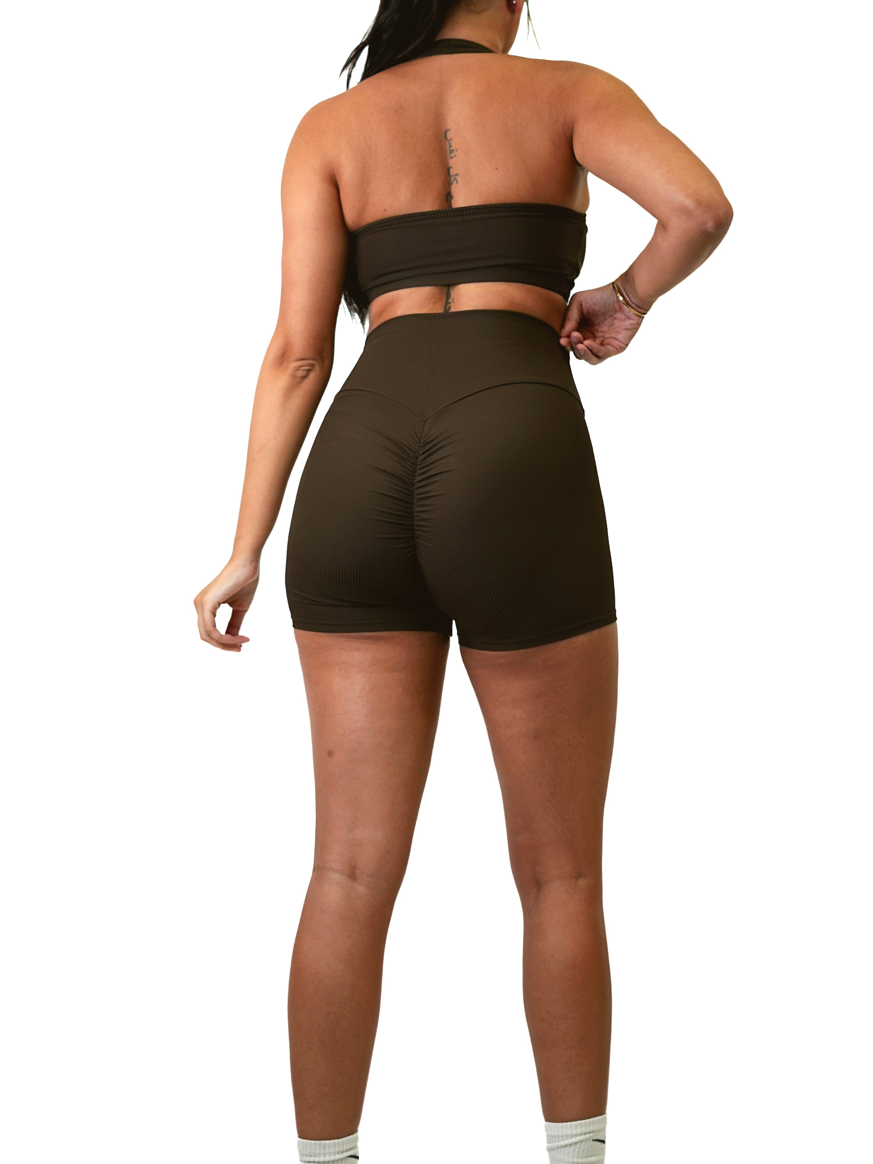 Ribbed Scrunch Shorts (Wild Brown)