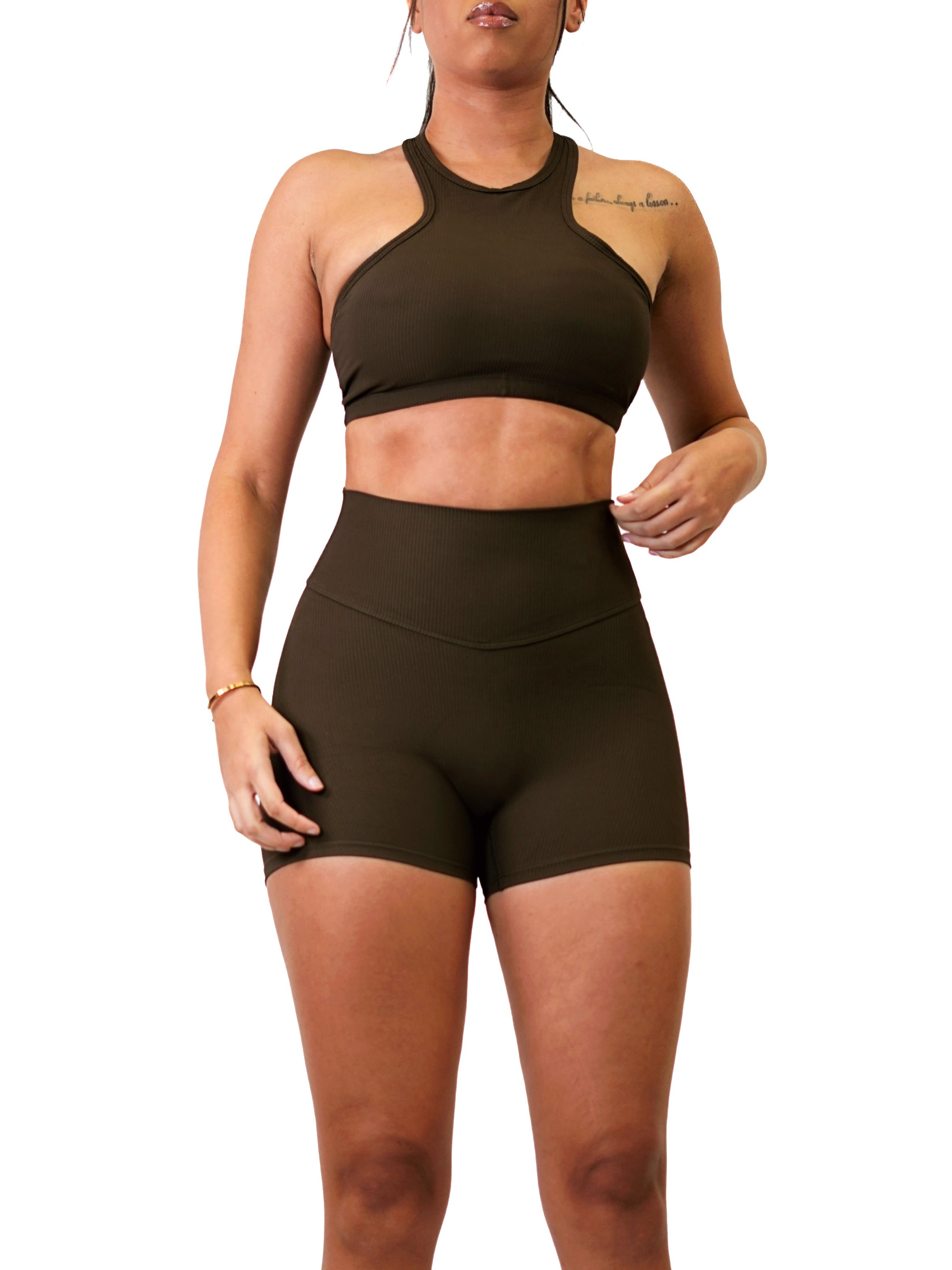 Ribbed Active Crop Sports Top (Wild Brown)