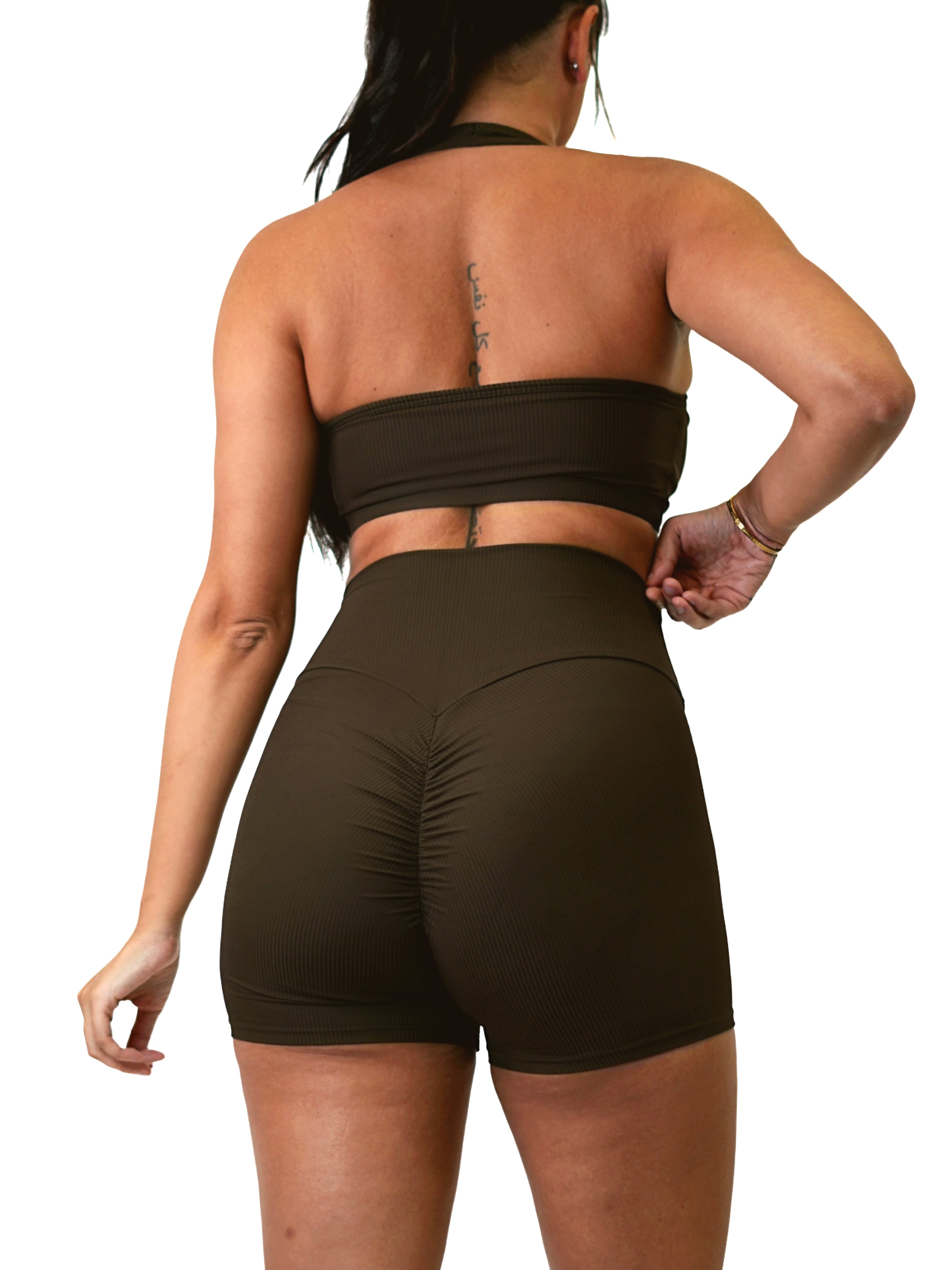 Ribbed Active Crop Sports Top (Wild Brown)