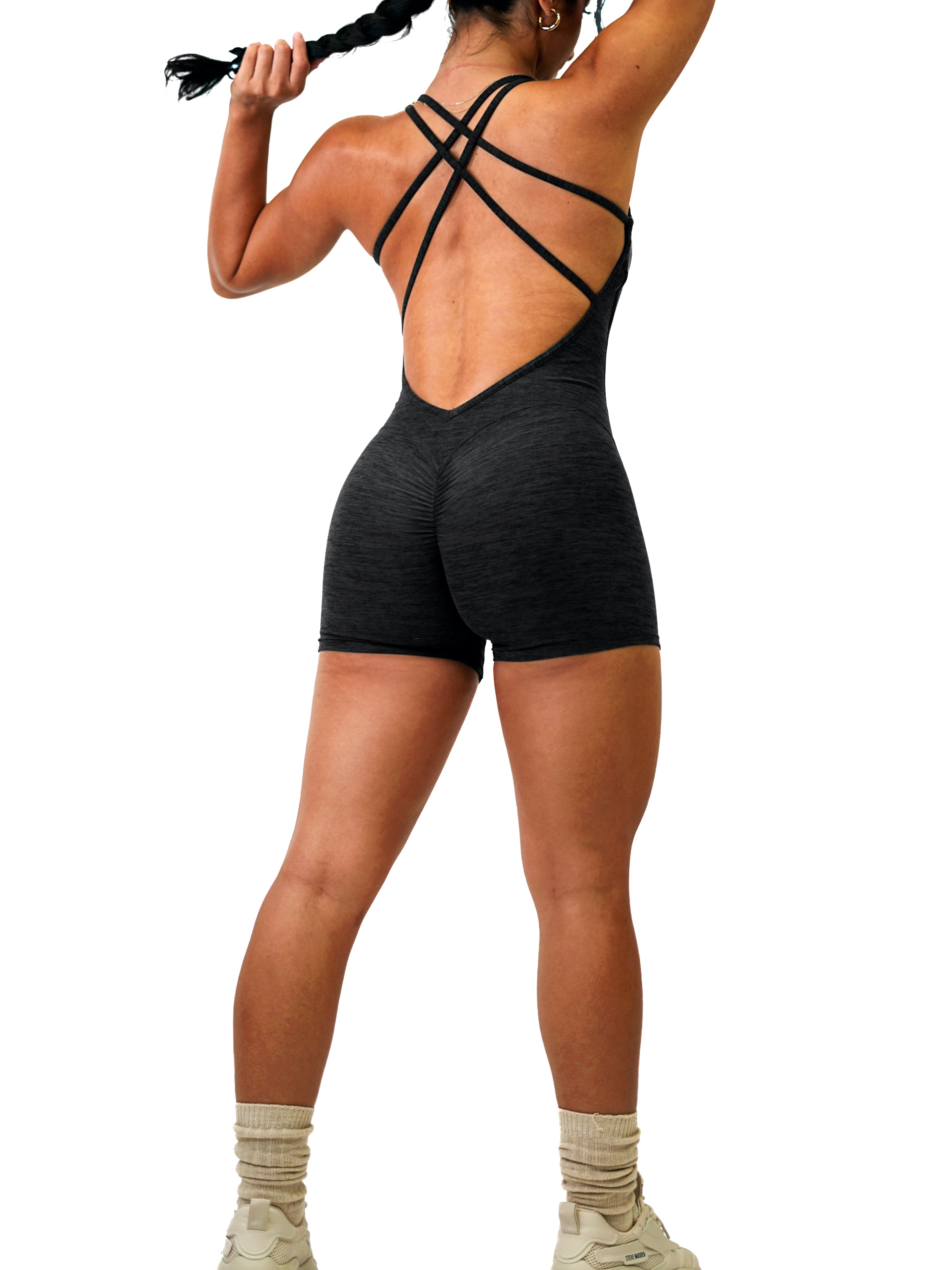 Low Back Scrunch Romper (Charcoal)