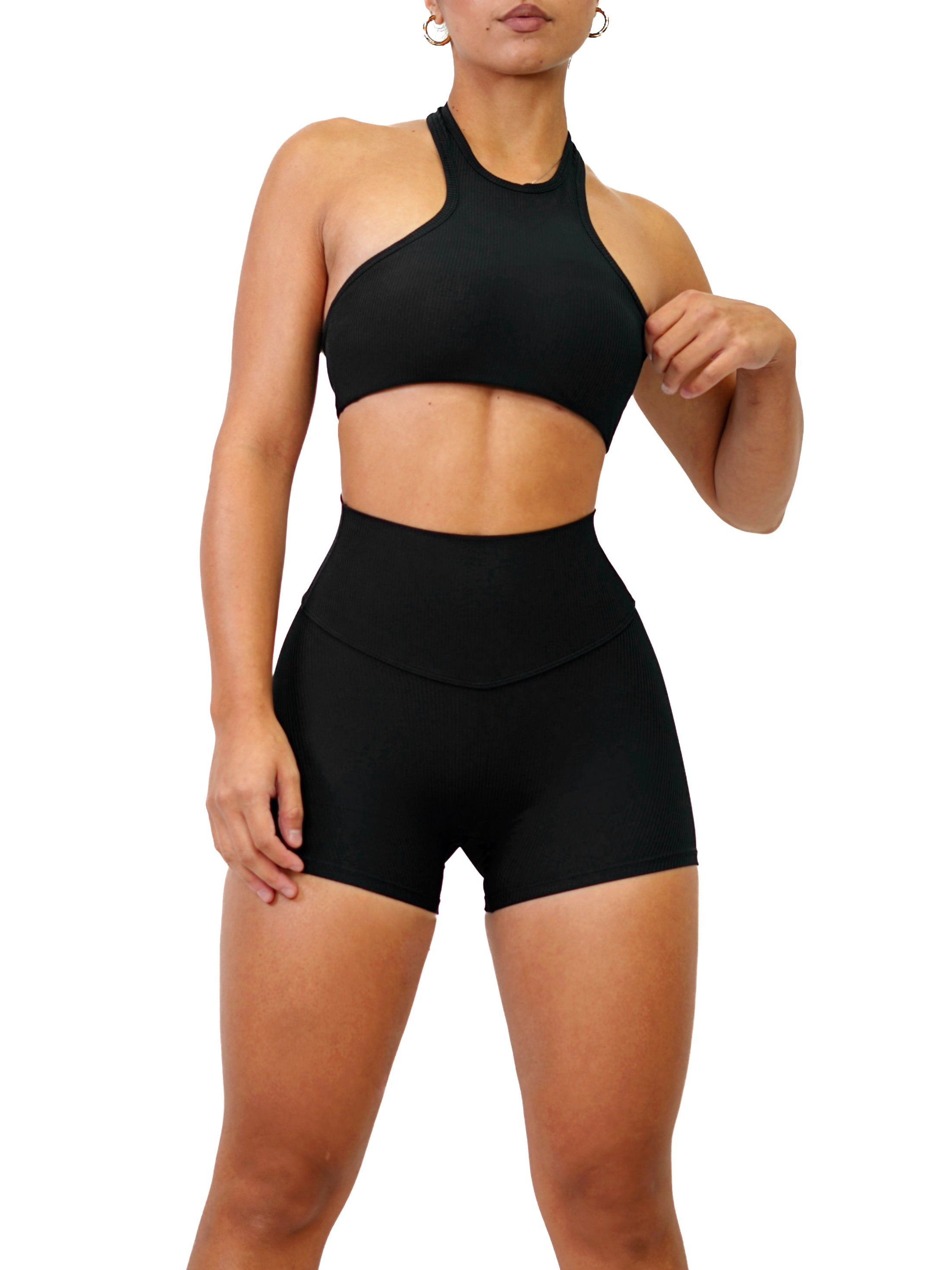 Ribbed Active Crop Sports Top (Black)