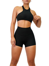 Load image into Gallery viewer, Ribbed Active Crop Sports Top (Black)