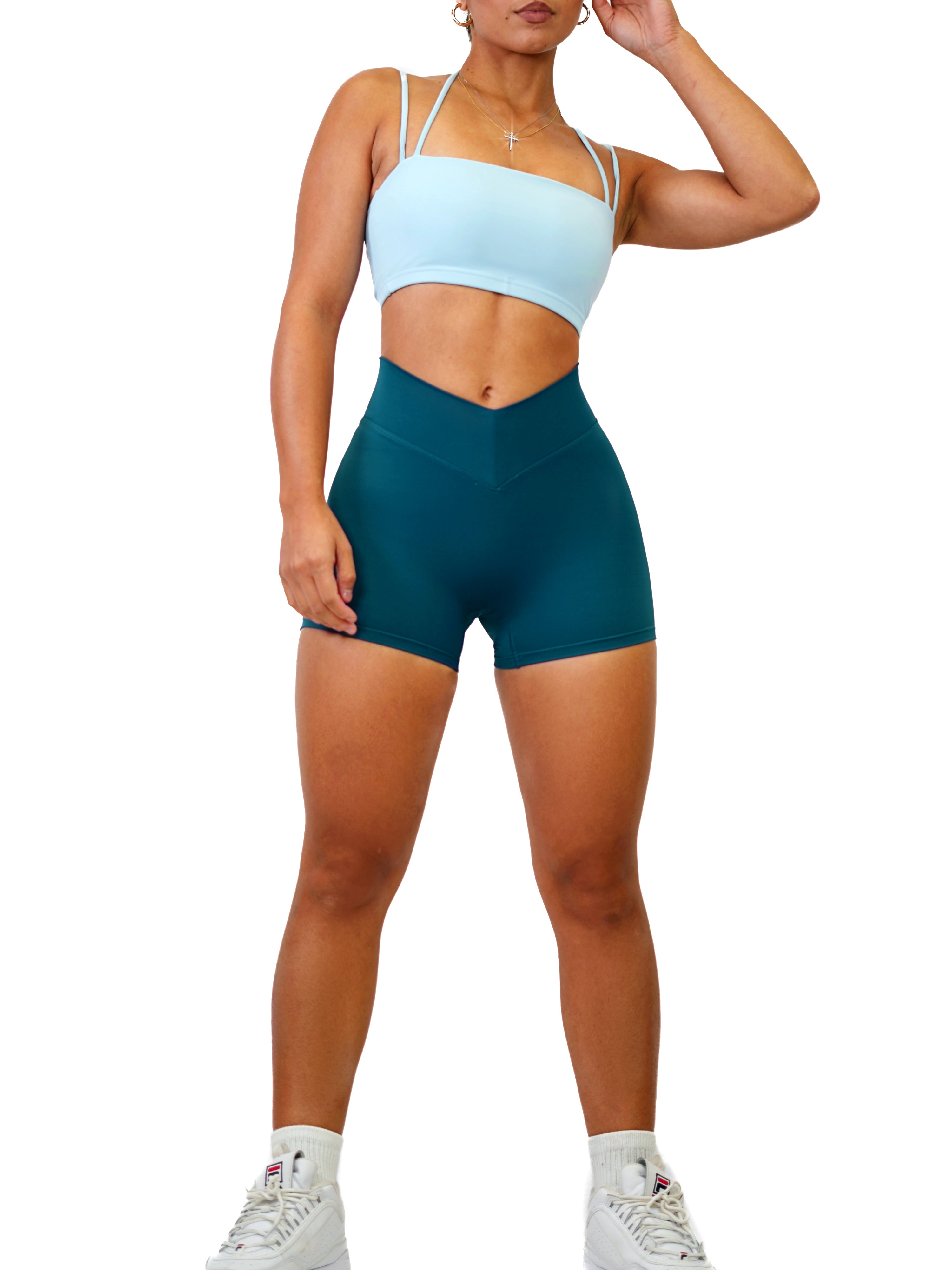 Low Back Pocket Scrunch Shorts (Navy Teal)