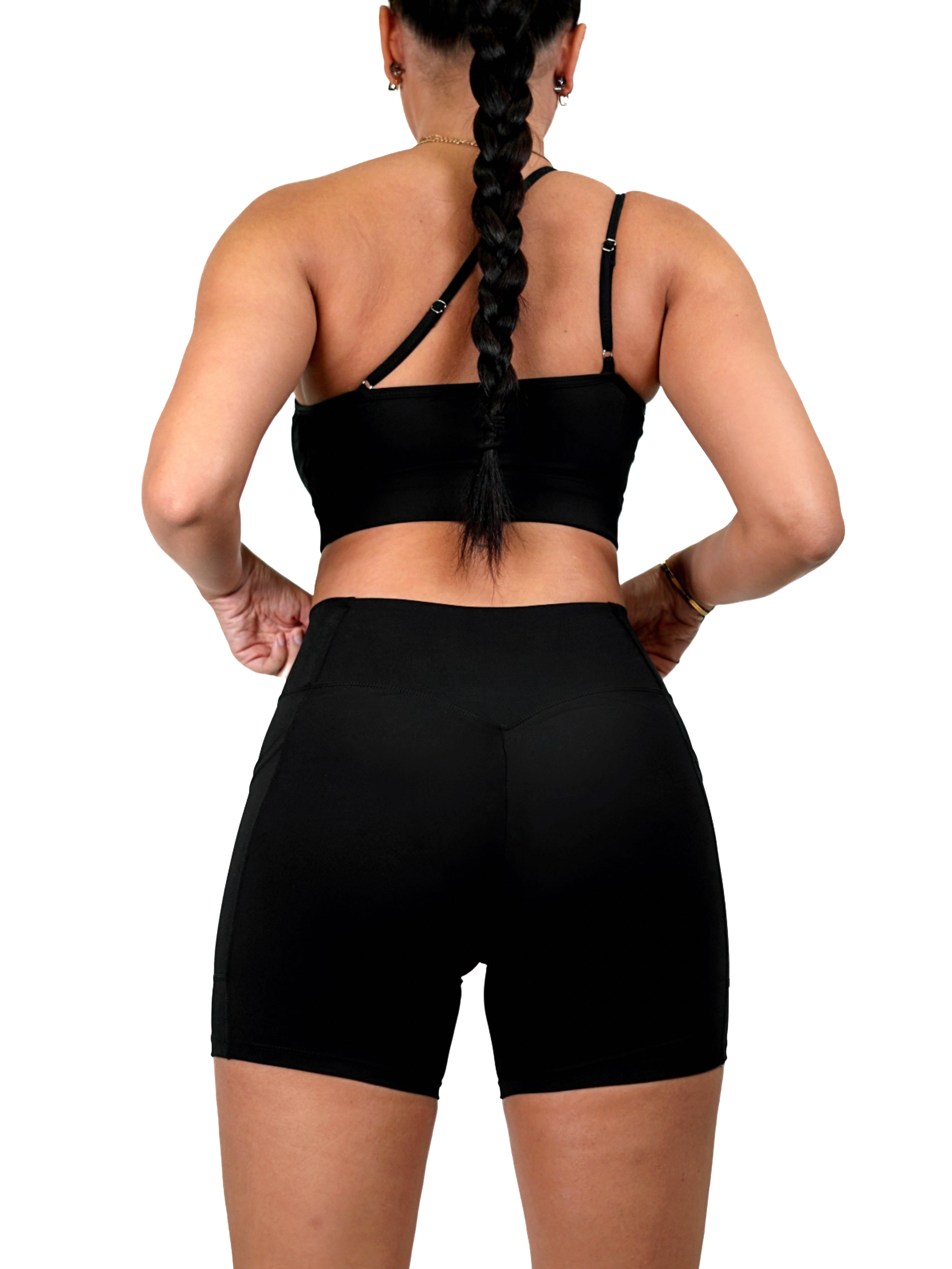 Minimal One Shoulder Sports Bra (Black)