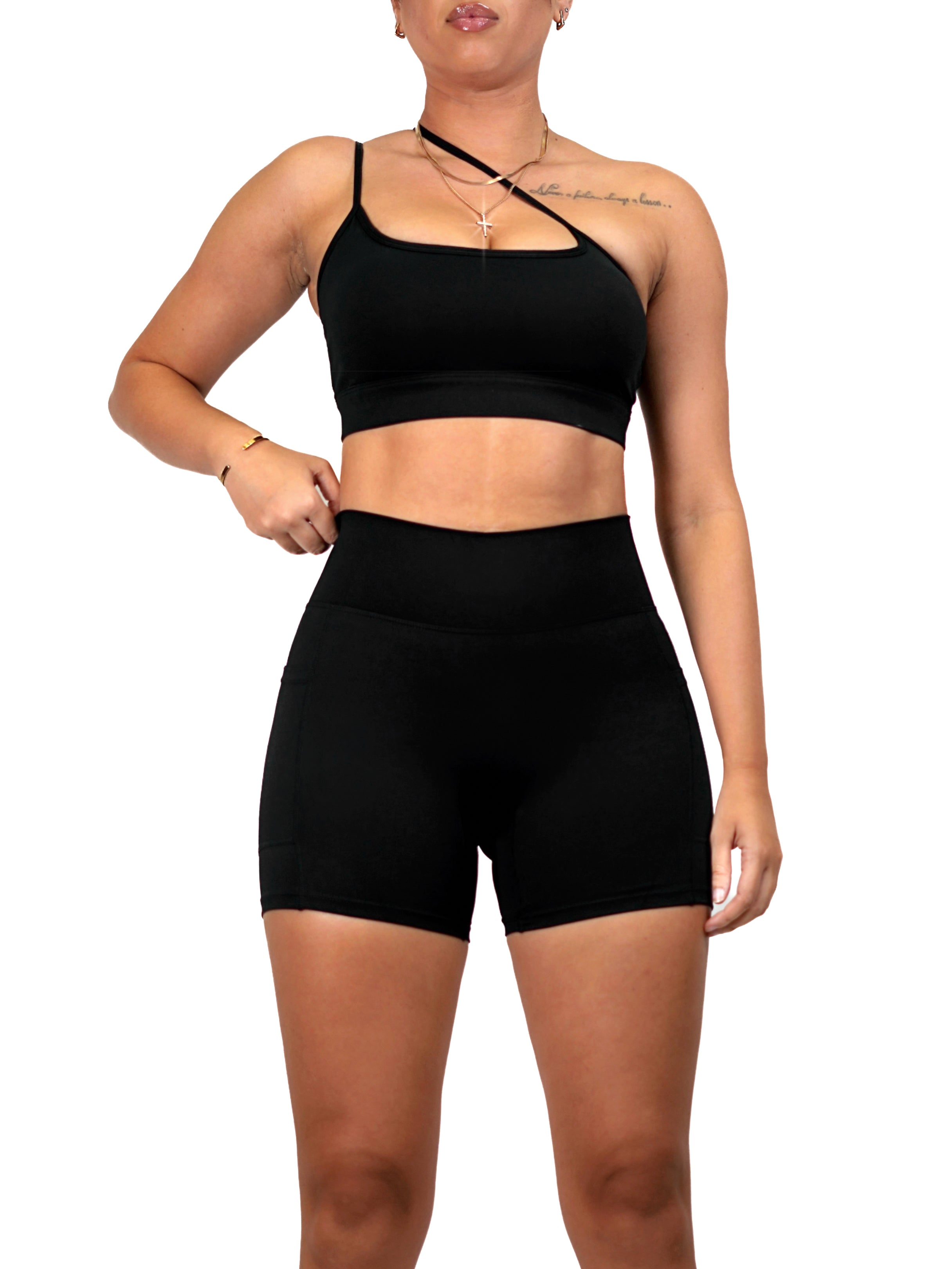 Minimal One Shoulder Sports Bra (Black)