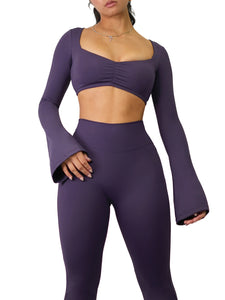City Girl Flared Long Sleeve Sports Top (Deep Purple) – Fitness Fashioness