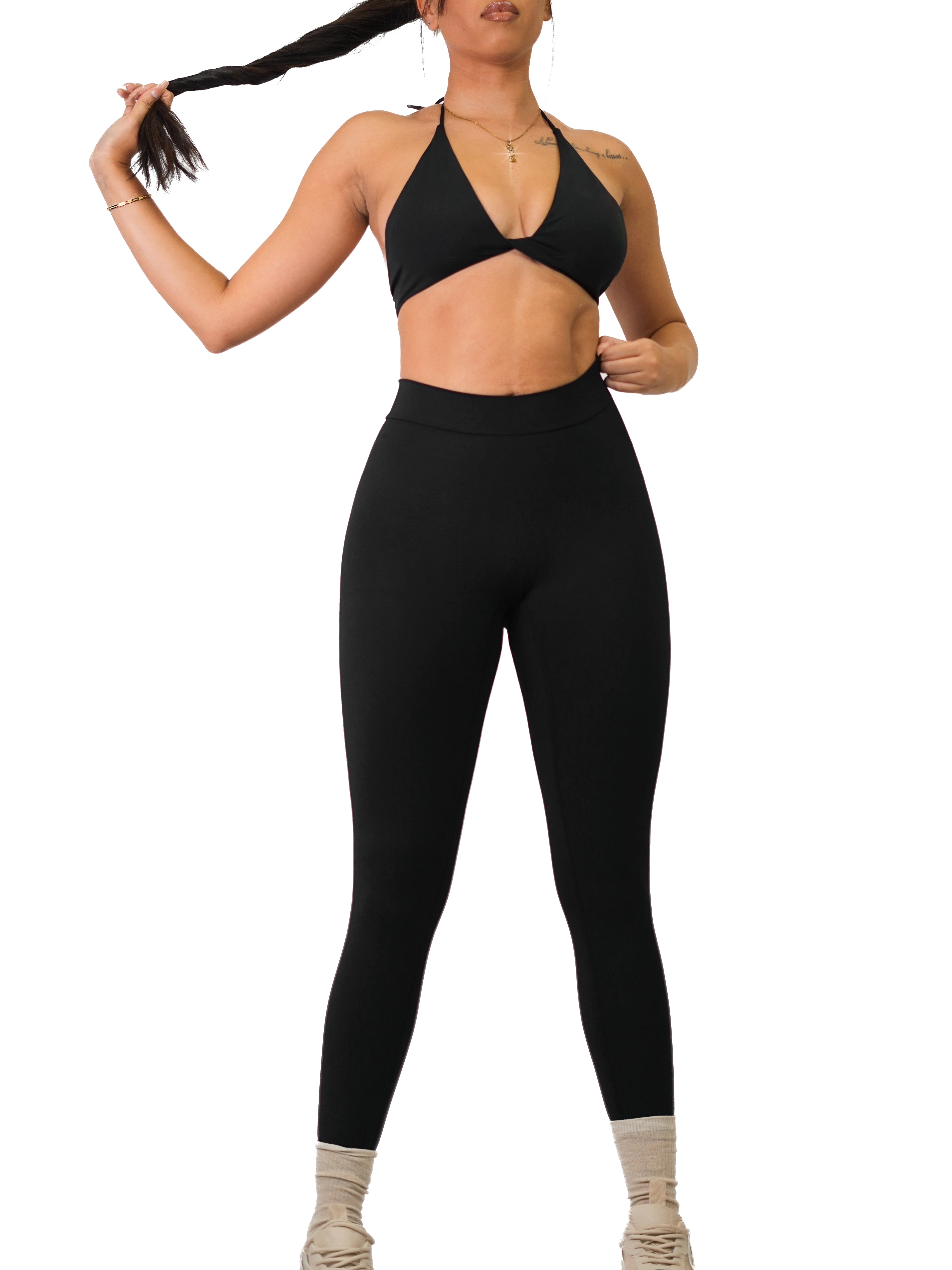 V Back Scrunch Leggings (Black)