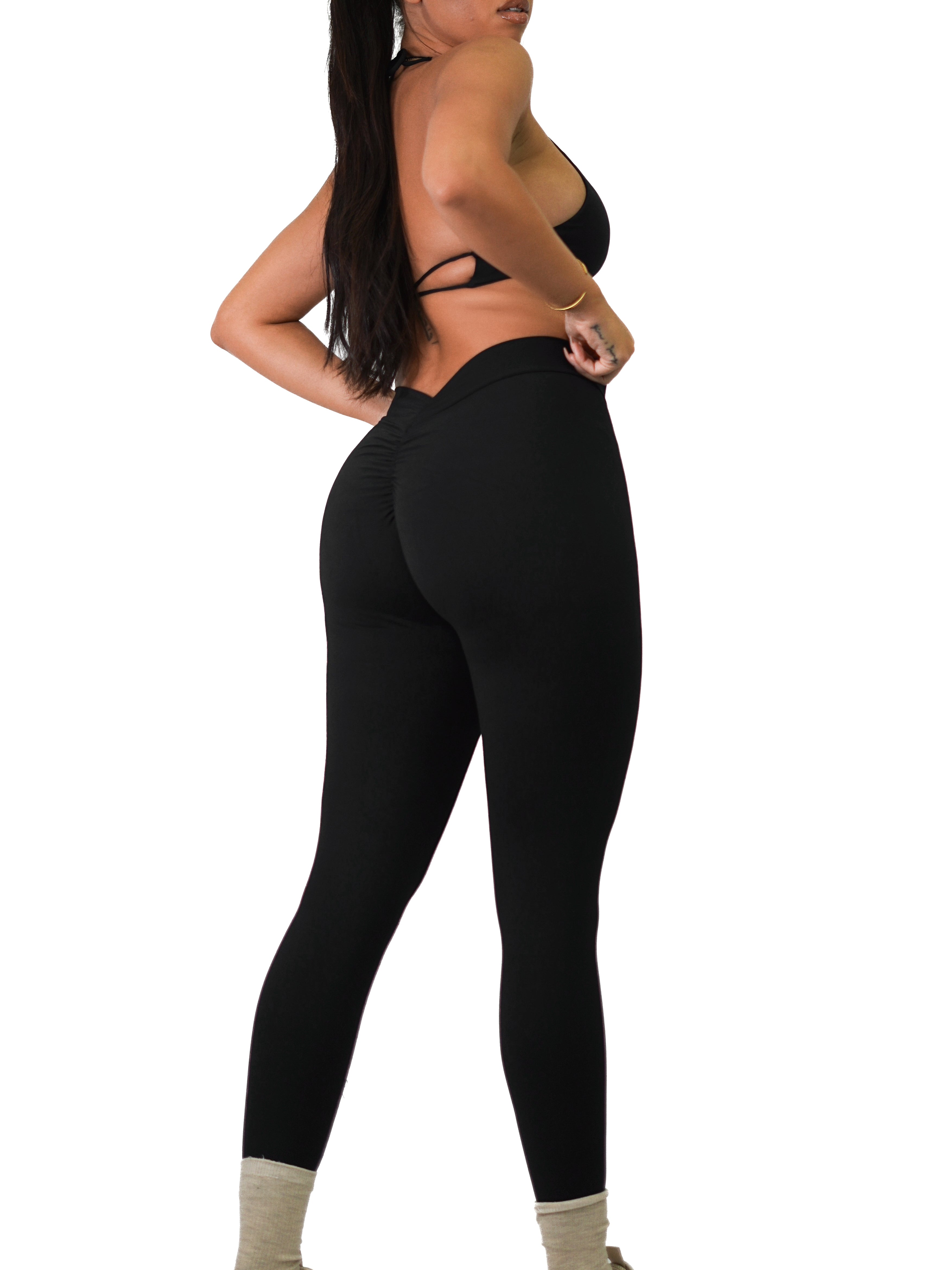 V Back Scrunch Leggings (Black)