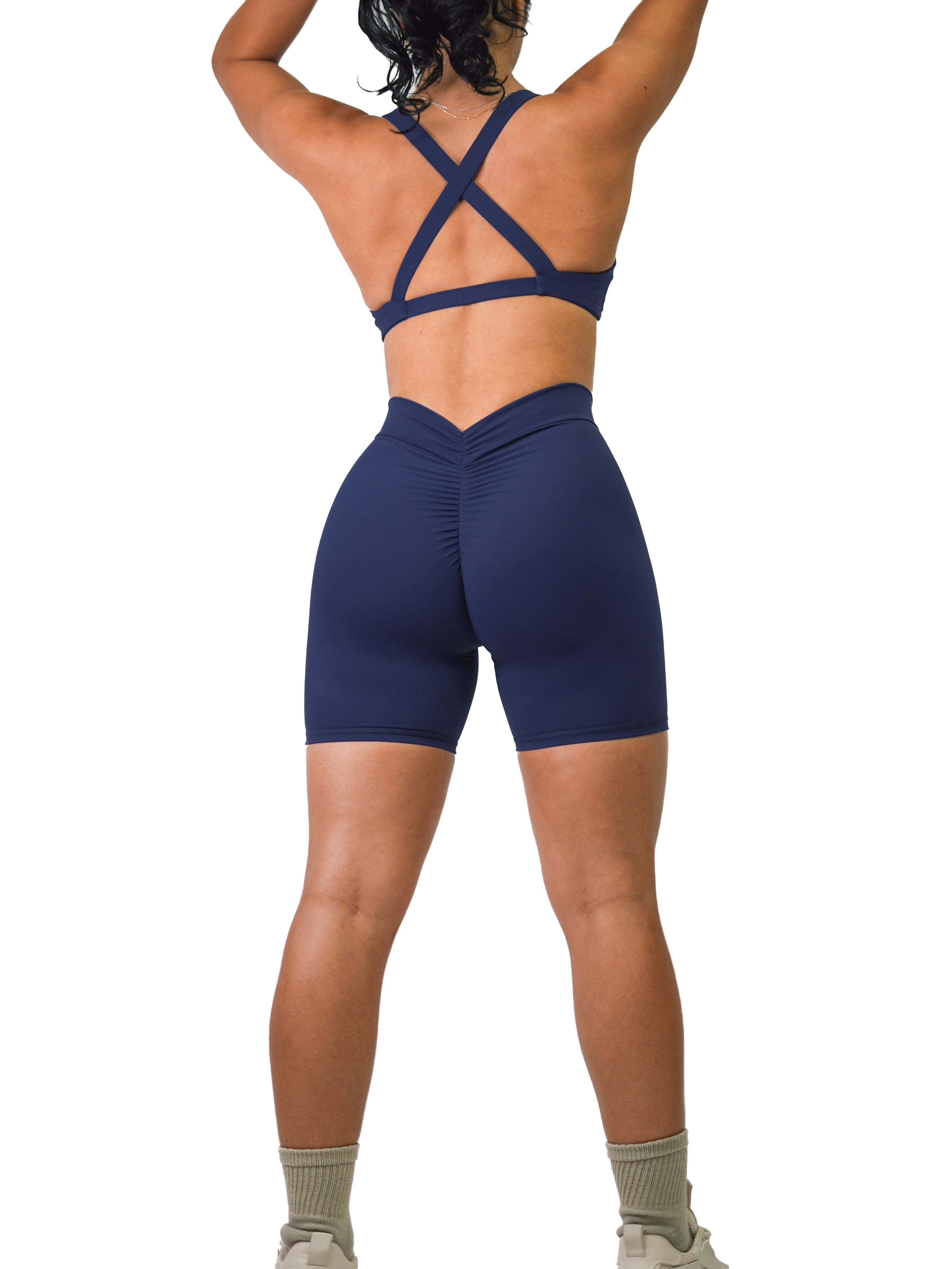 V Back Scrunch Shorts (Navy Blue)