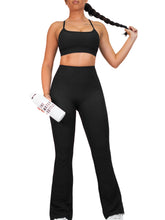 Load image into Gallery viewer, Flare Ribbed Athletic Leggings (Black)
