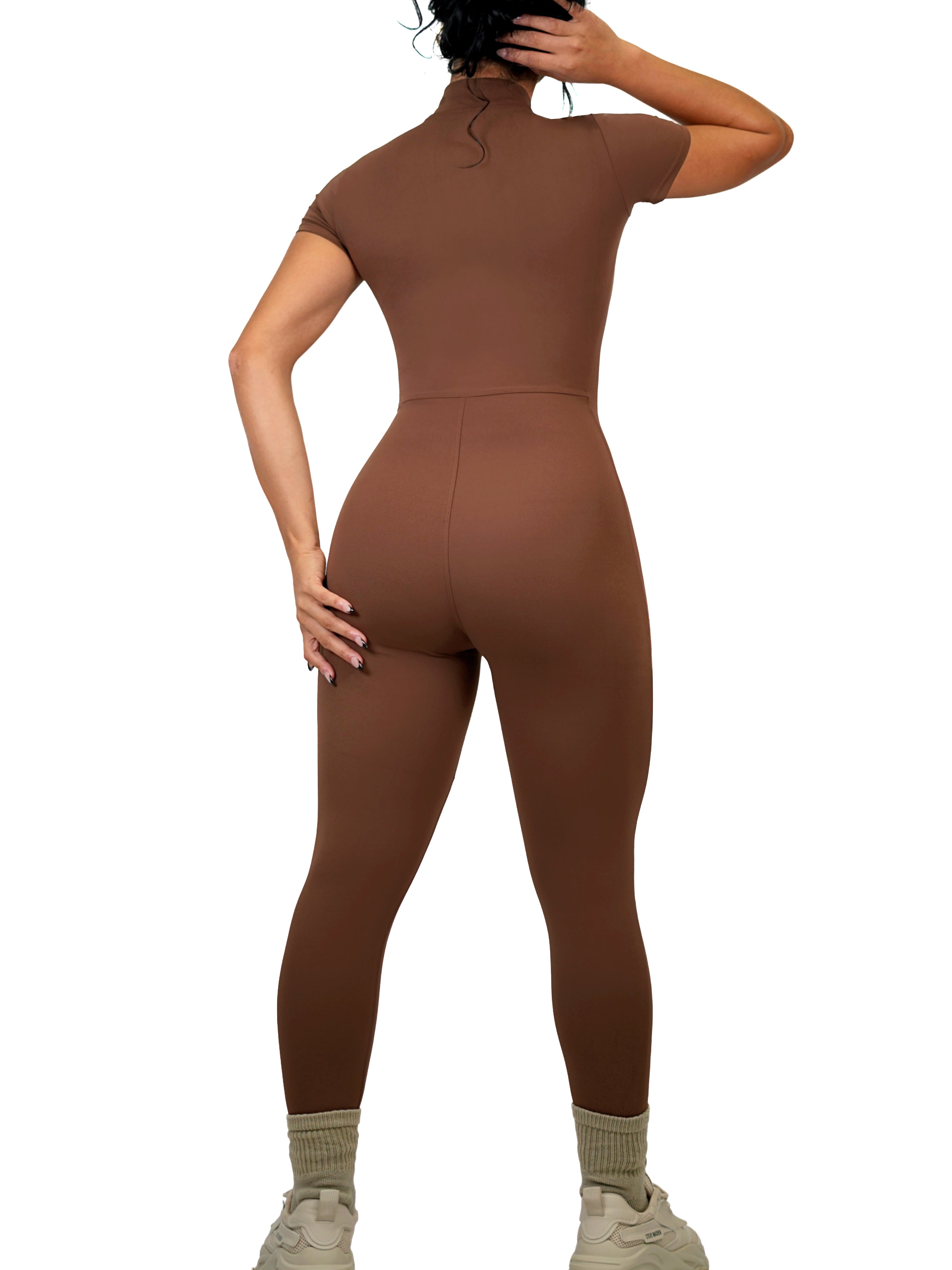Fitted Zipper Jumpsuit (Sweet Brown)