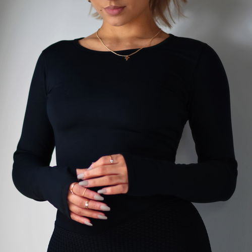 Fitted Long Sleeve Top (Black)