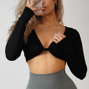 Two-Faced Long Sleeve Cropped Top (Black)