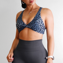 Load image into Gallery viewer, Leopard Twist Sports Bra (French Blue)