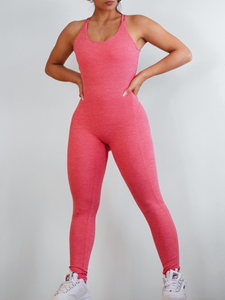 Low Back Scrunch Jumpsuit Romper (Juicy Pink)