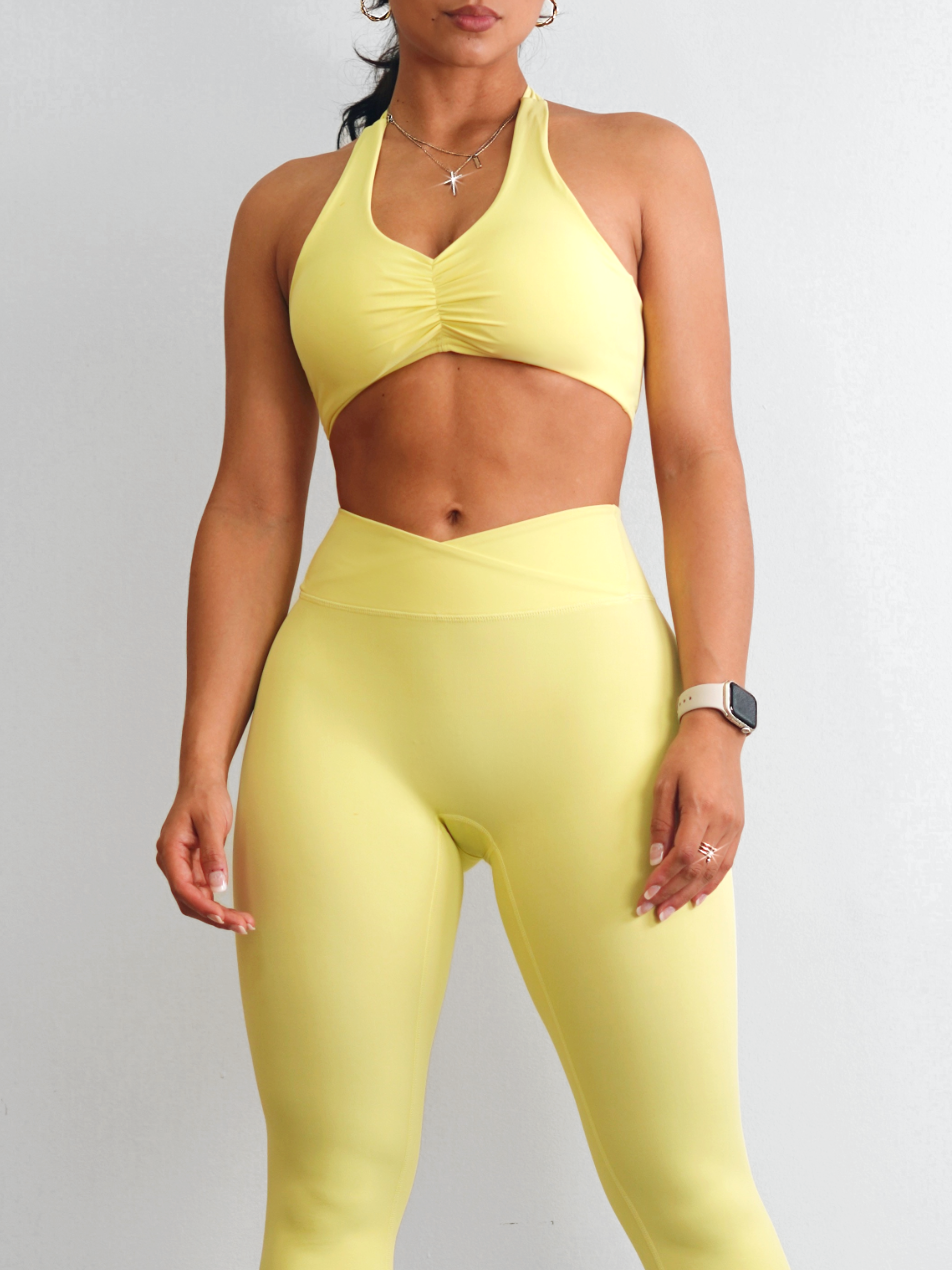 Athletic Scrunch Sports Bra (Pastel Yellow)