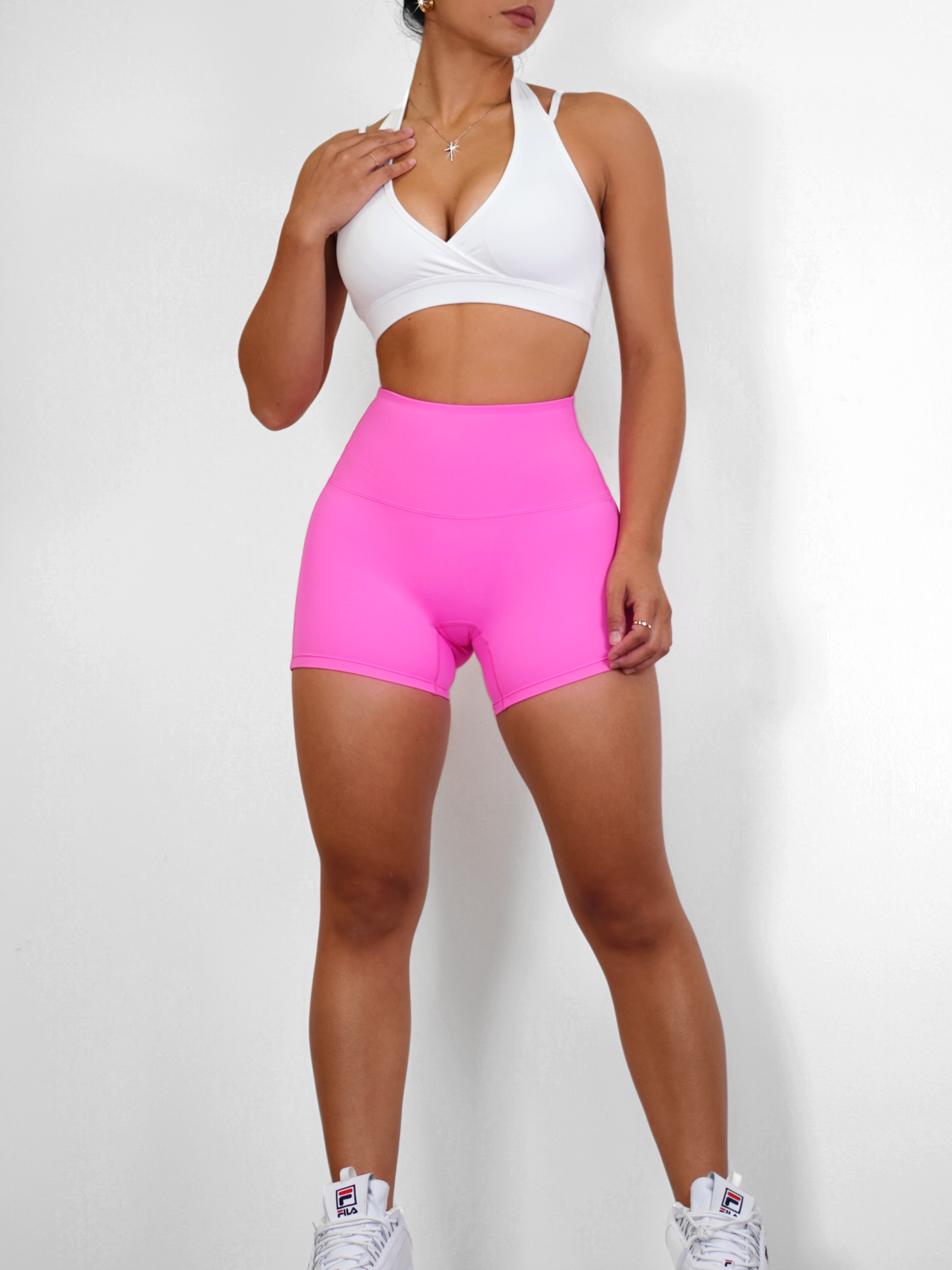 High Waisted Booty Shorts (Vivid Pink)