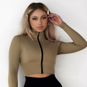 Compression Cropped Sweater (Tan-Nude)