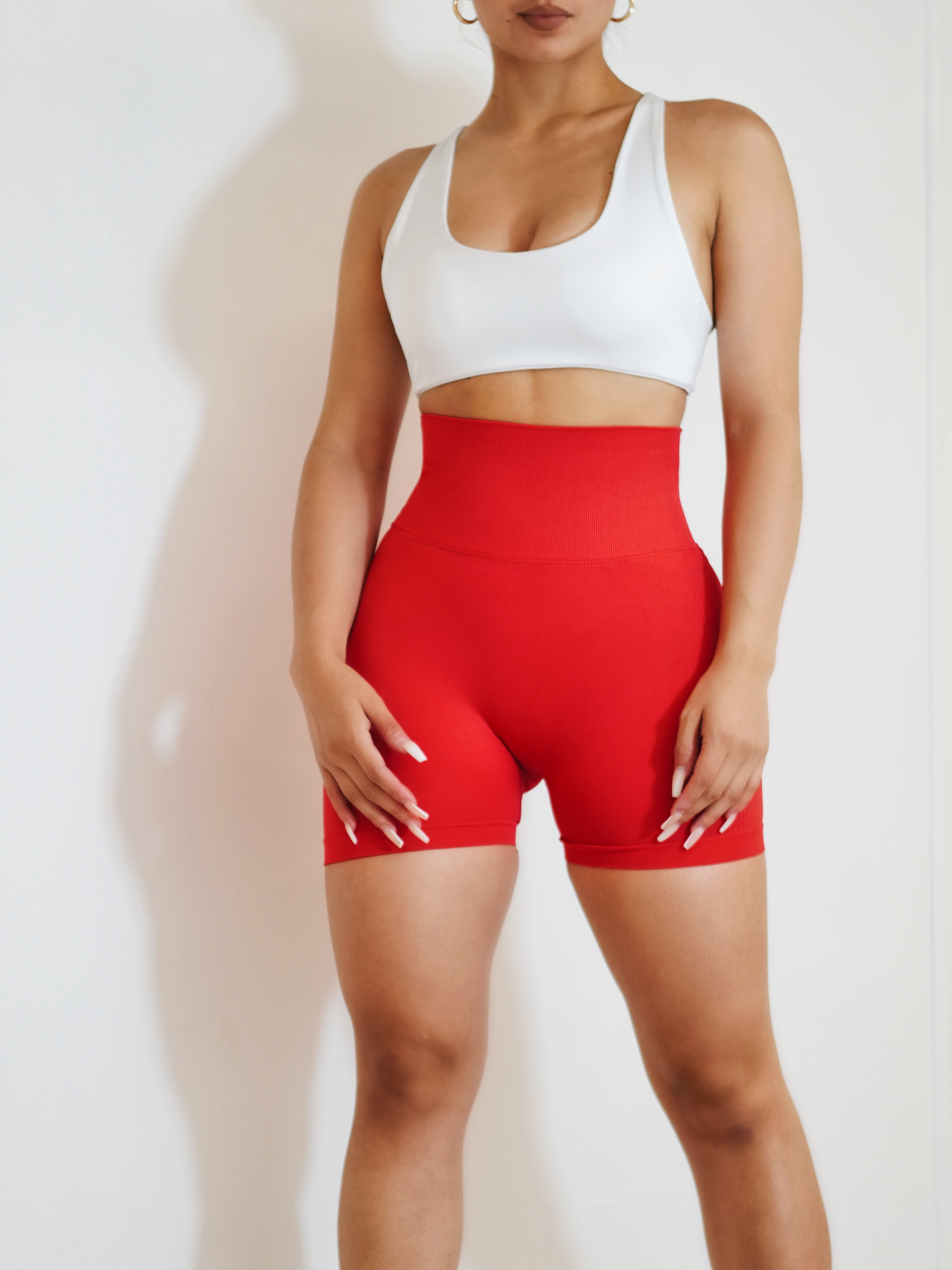 High Waisted Athletic Shorts (Red)