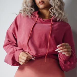 Oversized Cropped Hoodie (Dusky Red)