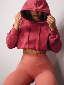 Oversized Cropped Hoodie (Dusky Red)