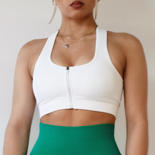 Load image into Gallery viewer, Ribbed Zip Sports Bra (White)