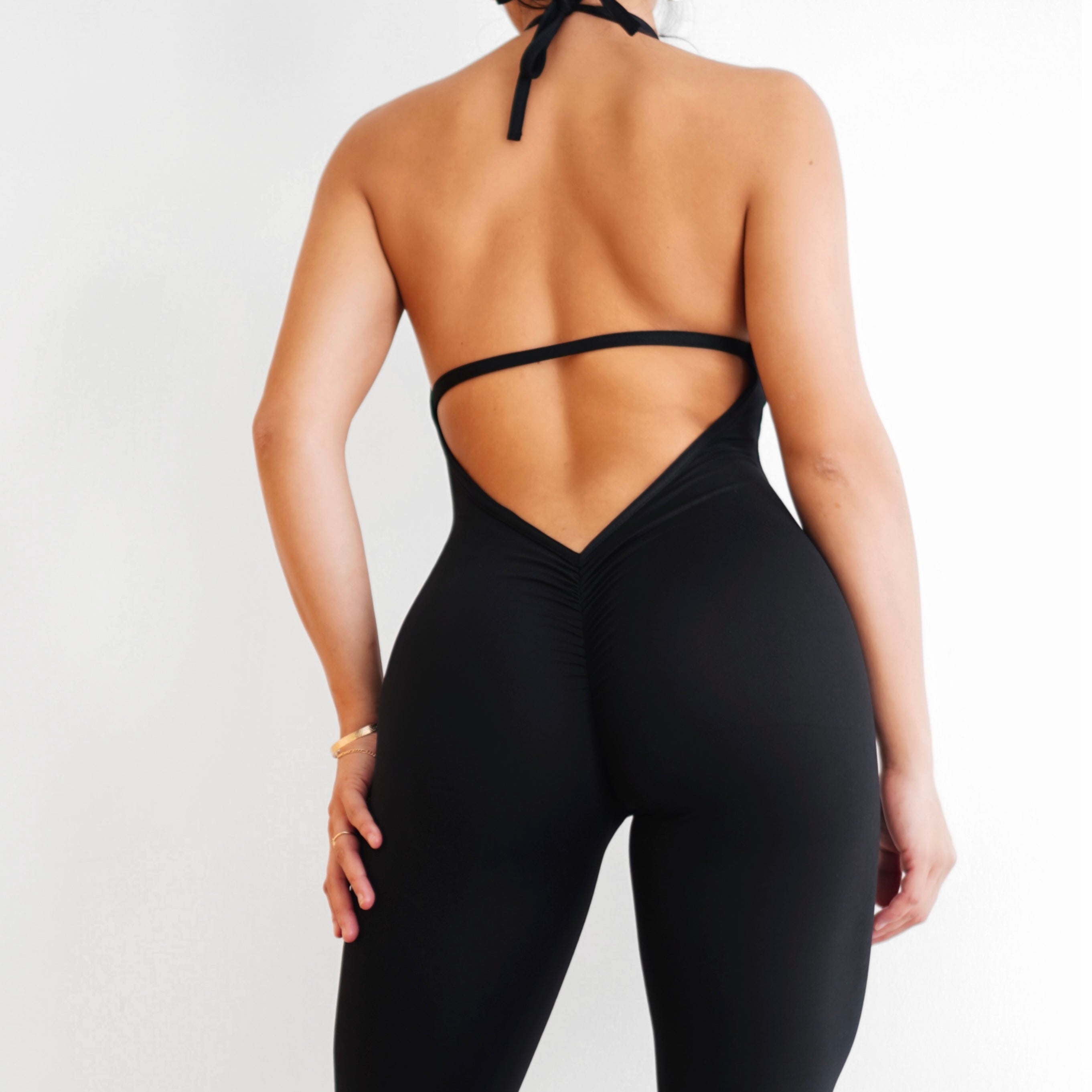 Low Back Scrunch Jumpsuit Romper (Black)