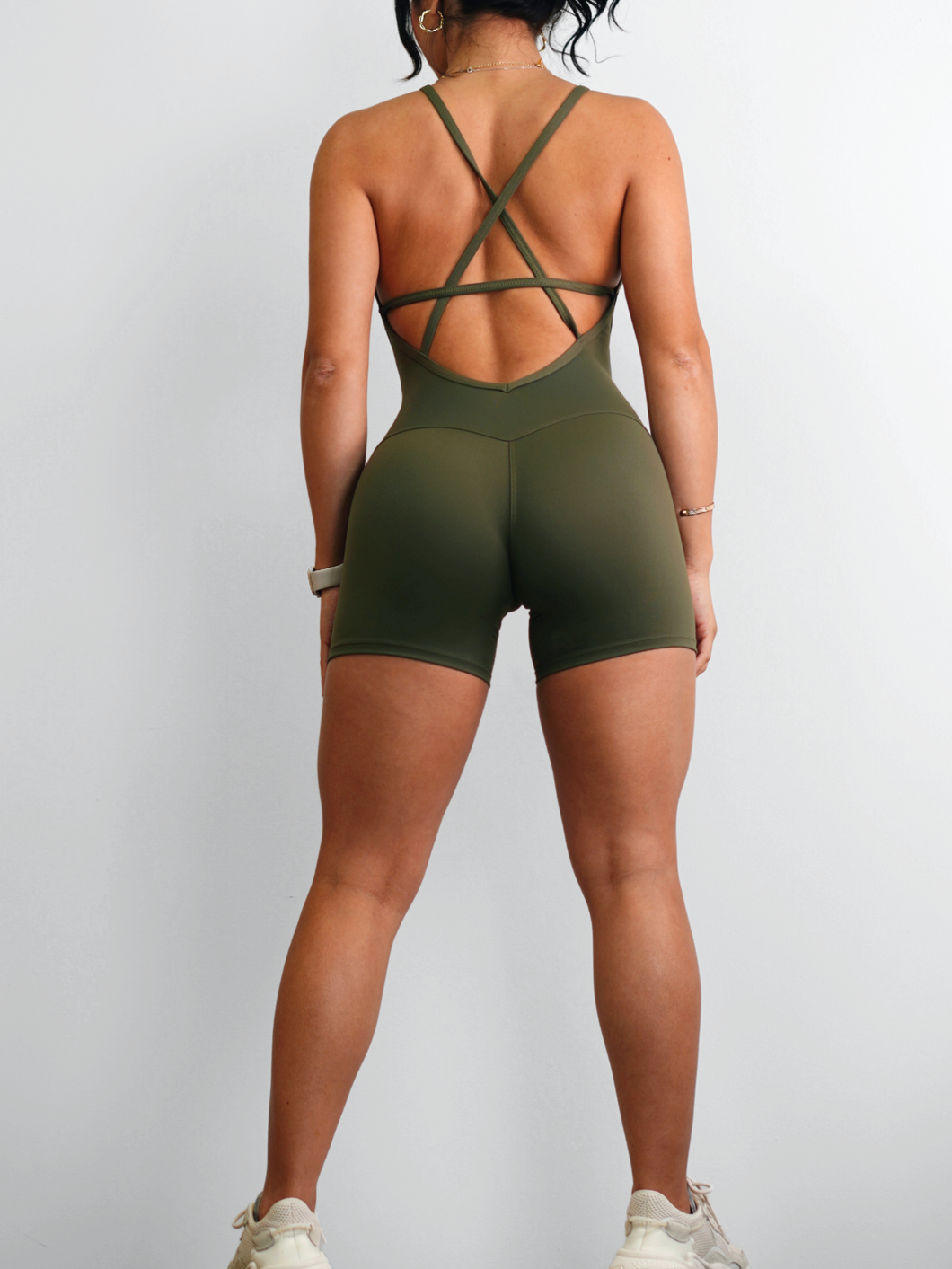 Fitted Short Romper (Wild Green)