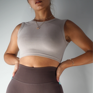 Fitted Cropped Tank Top (Taupe)