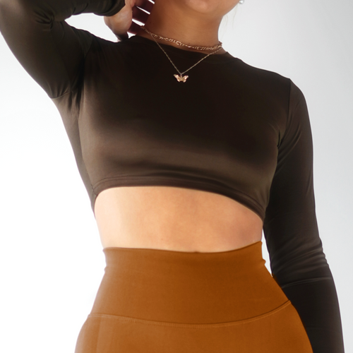 Fit Cropped Long-Sleeve (Brown)