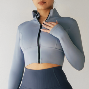 Compression Cropped Sweater (Blue-Silver)
