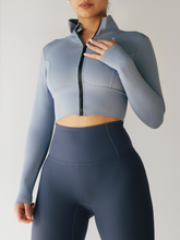 Load image into Gallery viewer, Compression Cropped Sweater (Blue-Silver)