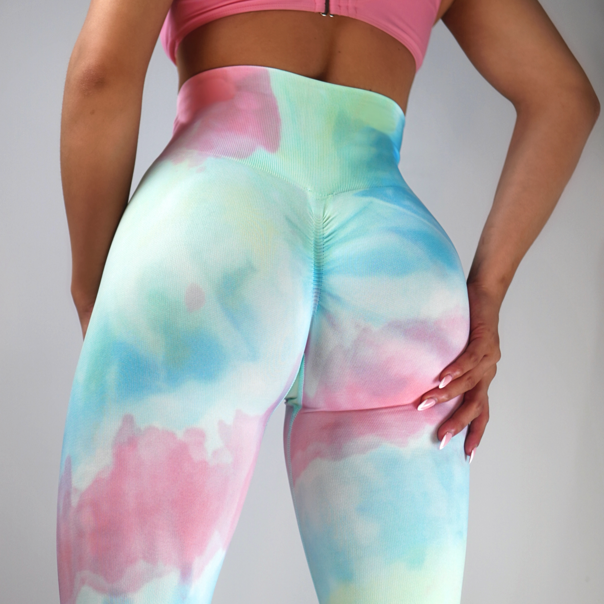 Be Fit Rainbow Tie Dye Scrunch Butt Legging and Bra Top Set - Be