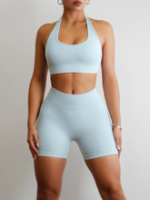 Load image into Gallery viewer, Open-Back Halter Sports Bra (Ice Blue)